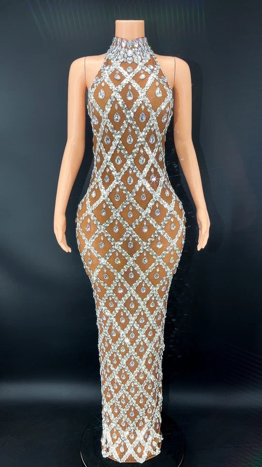 Sparkly Crystal Prom Dress Long Maxi Gown for Women - Elegant Party & Performance Outfit for Dances, Galas, and Special Occasions