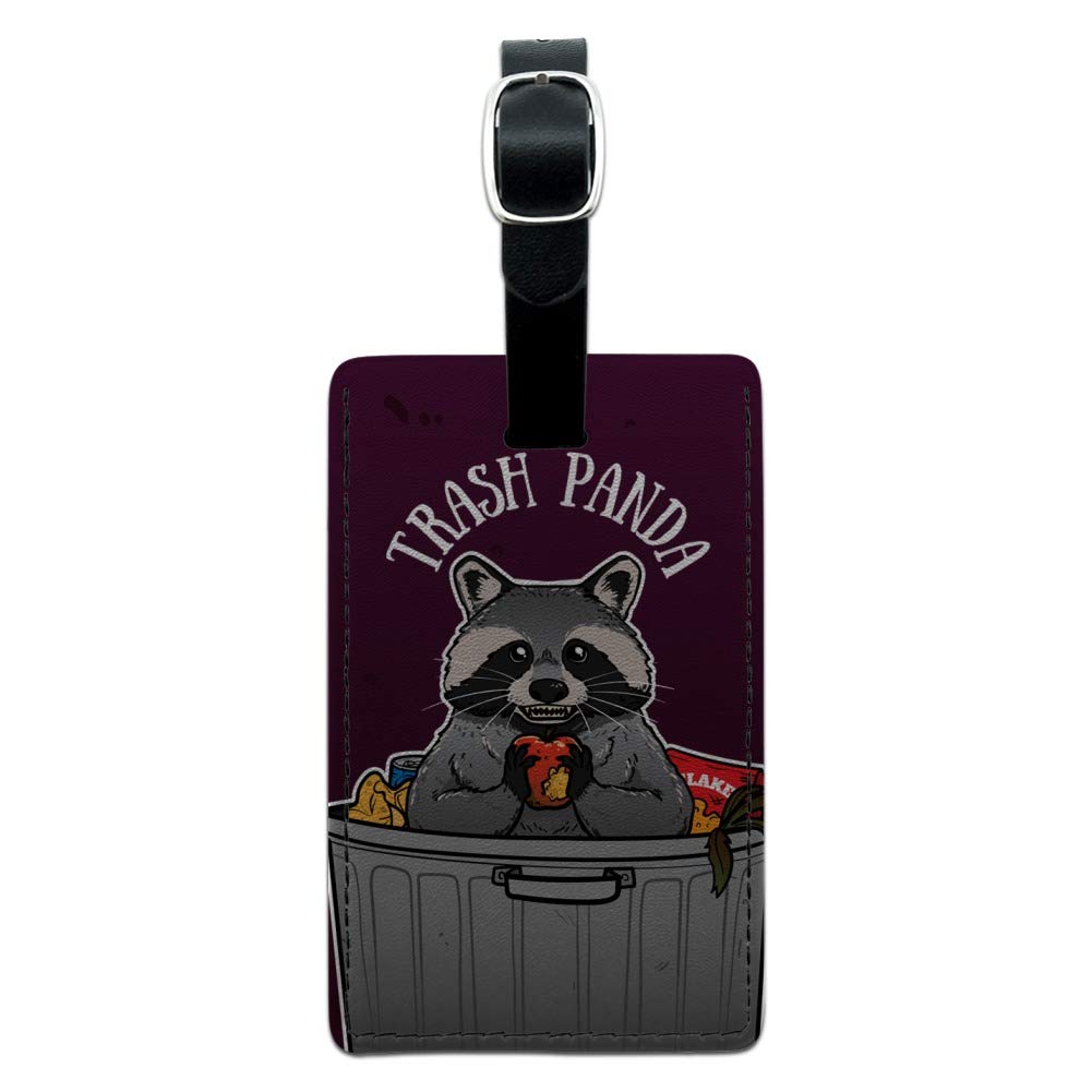 Raccoon Trash Panda Themed Rectangle Leather Luggage Tag - Durable Carry-On ID Tag for Suitcases & Backpacks - Perfect for Travel, Business Trips & Vacation Identification