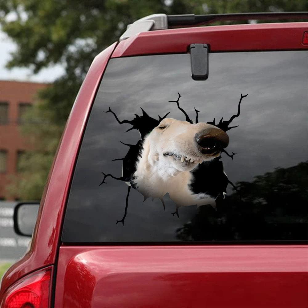 Angry White Borzoi Dog Car Sticker - Vinyl Decal for Windows & Gifts