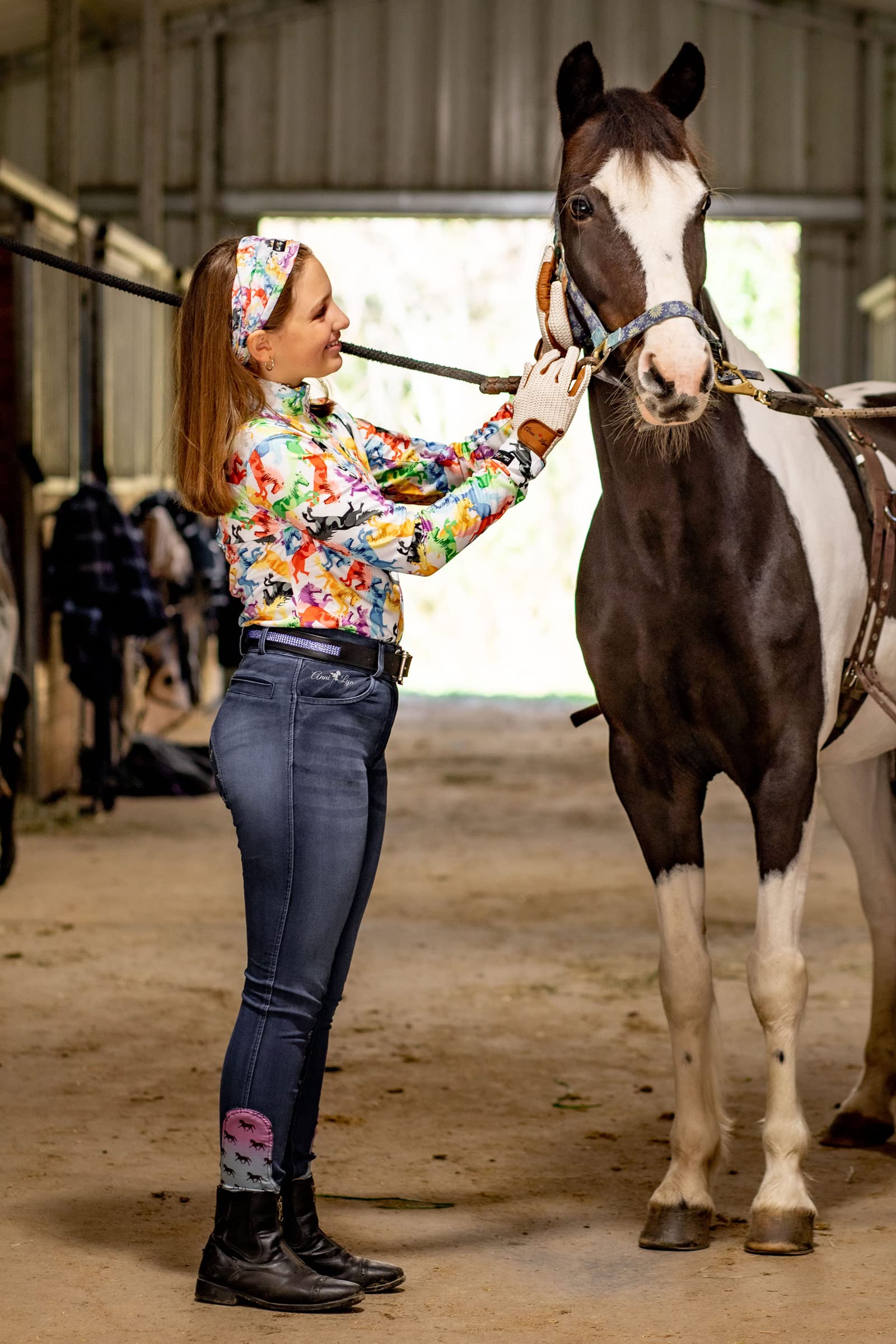 Anni Lyn Women's Spirited Full Seat Denim Breech Riding Pants - Equestrian Sportswear for Horseback Riding & Training