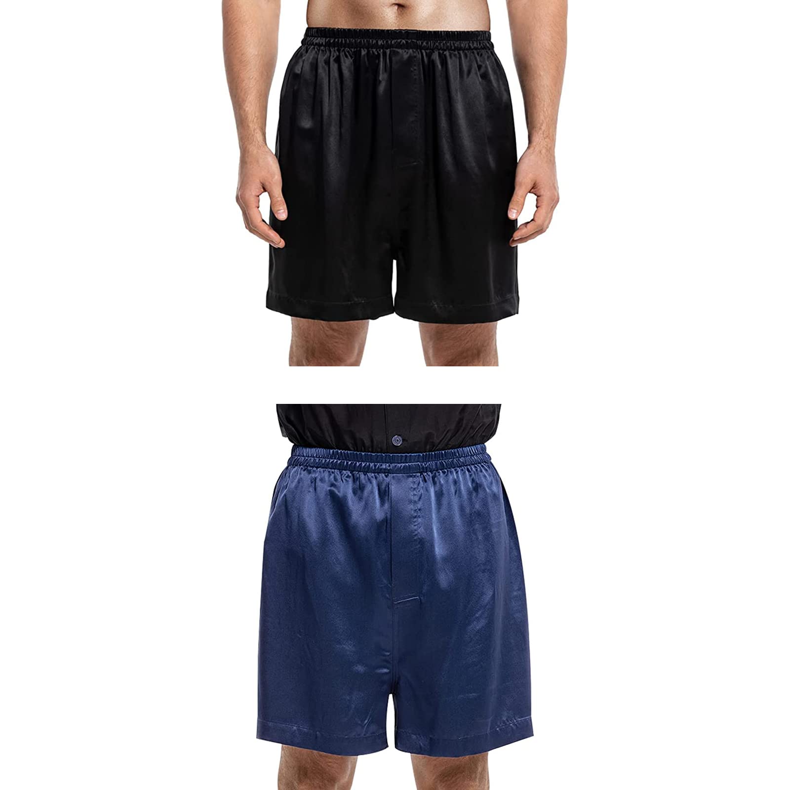 COLD POSH Men's Silk Boxer Shorts - 100% Pure Mulberry Silk, 19mm, Soft & Breathable - Luxury Lightweight Underwear for Sleep, Lounge & Everyday Wear - 2 Pack (Black + Navy, XL) - Perfect for Father, Husband & Son - Ideal for Home, Travel & Relaxation
