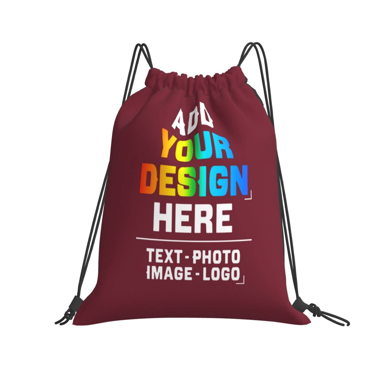 Custom Personalized Drawstring Backpack with Image/Text - Large Size Sports Gym Bag for Women, Men & Kids - 14