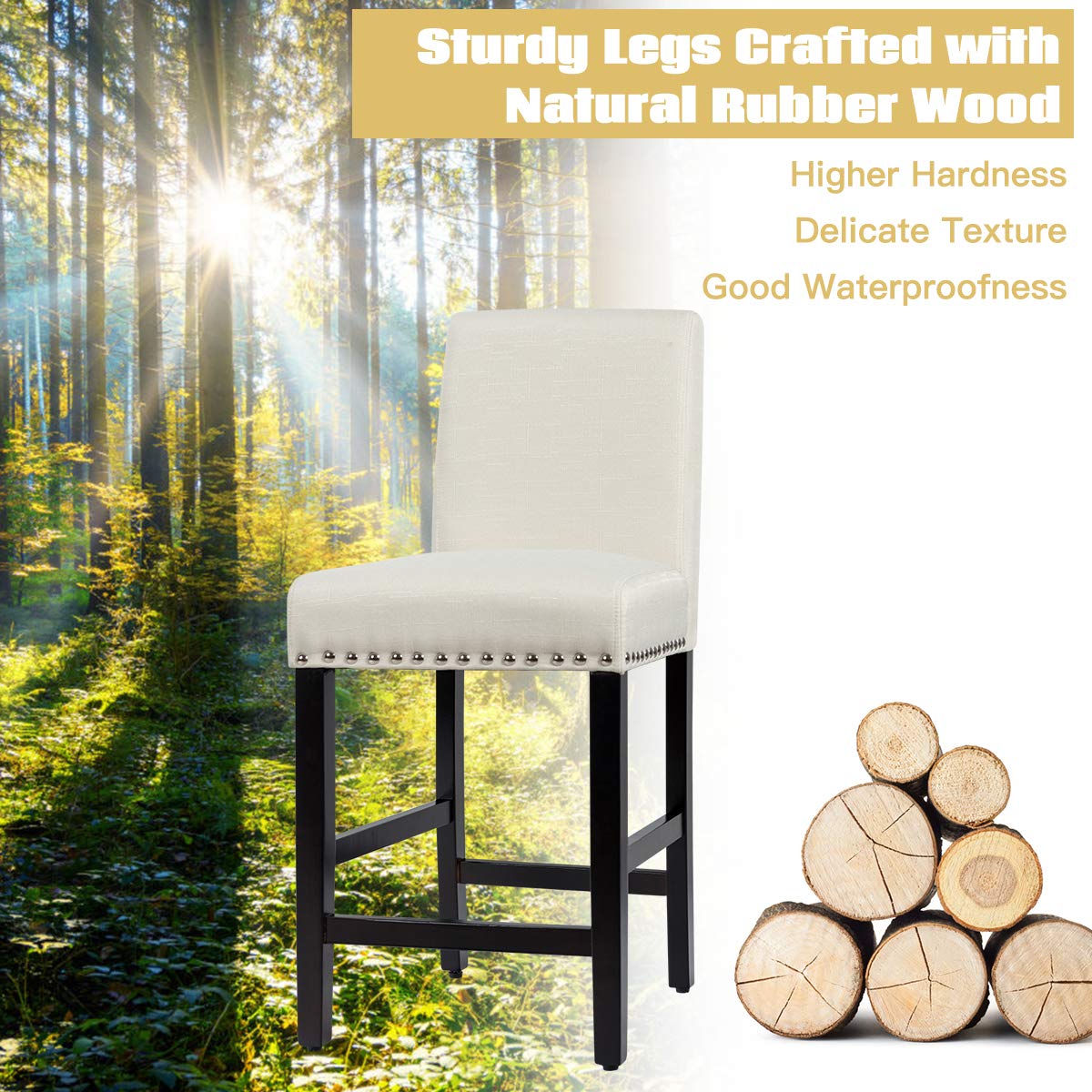 S AFSTAR Set of 4 Mid Century Modern Dining Chairs - Upholstered Fabric Counter Height Stools with High Resilience Sponge Seat & Rubber Wood Legs for Kitchen, Bar, Dining Room - Beige (4-Piece Set) - Perfect for Breakfast Nooks, Kitchen Islands and Small Space Dining