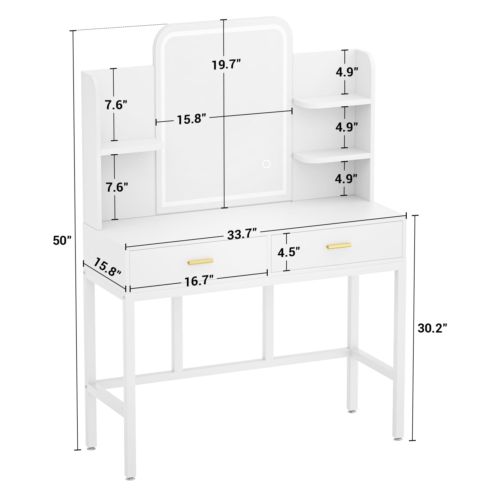 Vanity Desk with LED Mirror & Storage - Adjustable Brightness Makeup Dressing Table for Women & Girls, White (Bedroom, Beauty Salon, Home Decor)
