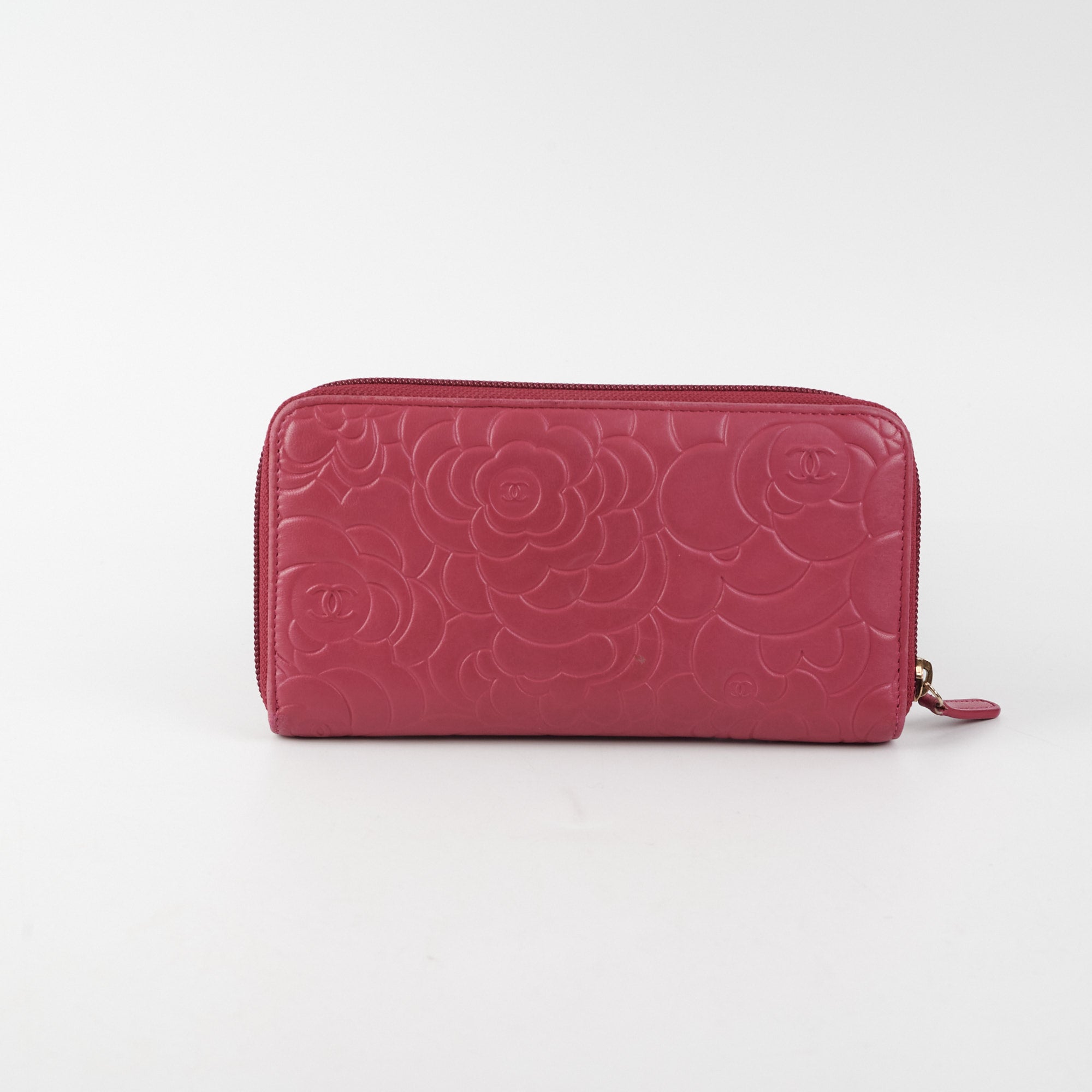 Chanel Long Zip Camelia Dark Pink Wallet - Luxury Designer Womens Wallet for Everyday Use & Special Occasions