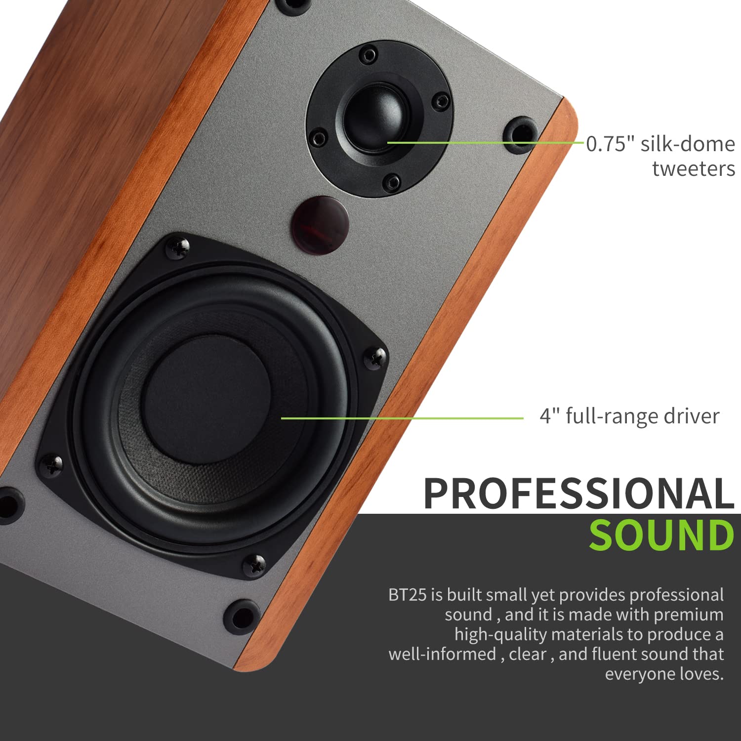 SINGING WOOD BT25 (2024 Version) 80W Bluetooth Bookshelf Speakers with Optical/Aux Inputs & Subwoofer Line Out - Wooden Enclosure for PC, TV, Turntable - Perfect for Home Theater, Gaming & Music Listening (Beach Wood Finish)