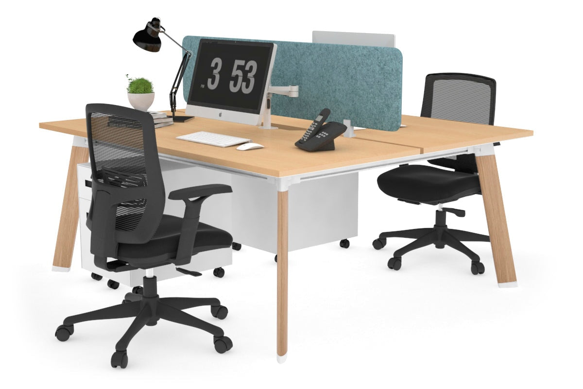 2 Person Workstation with Wood Imprint Frame - 1400L x 800W Switch Desk with Cable Management Scallop | Perfect for Office, Home Office & Coworking Spaces