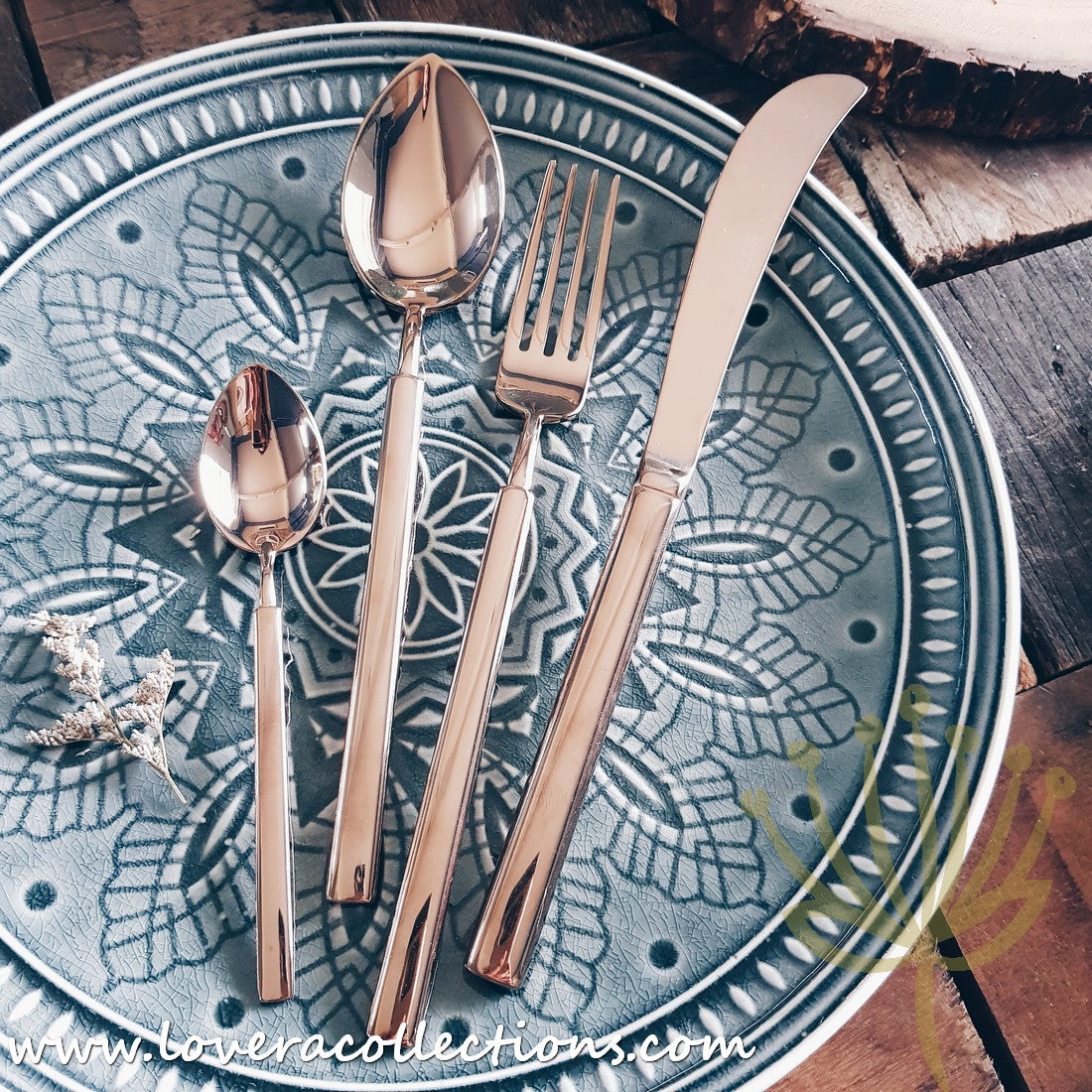 Claris Shiny Gold Ion Plated Stainless Steel SS304 Cutlery Set - Premium 18-Piece Flatware Collection for Fine Dining & Special Occasions