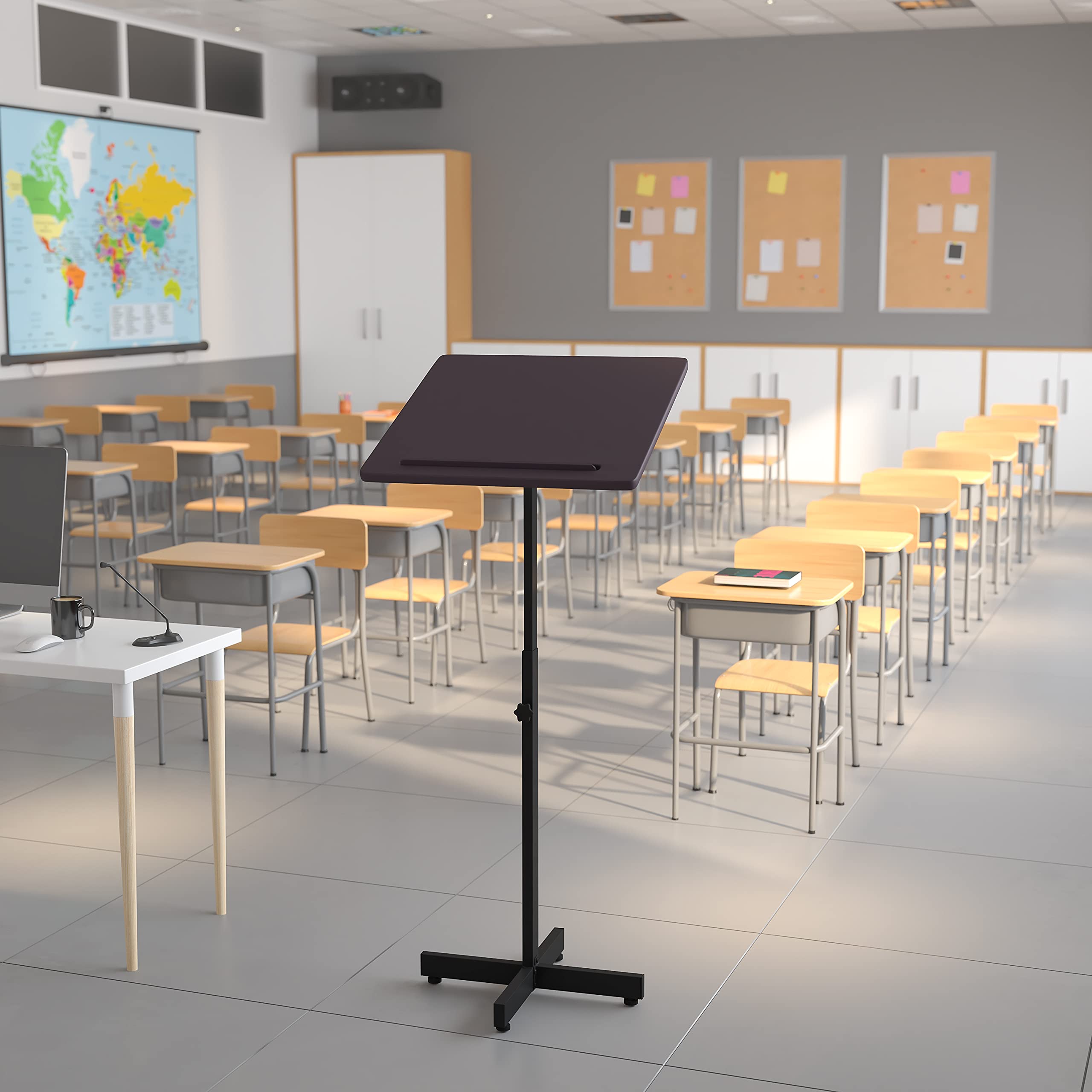 Flash Furniture Mysta Adjustable Height Metal Lectern with Mahogany Finish - Perfect for Podiums, Church Pulpits, School Presentations & Conference Room Speeches