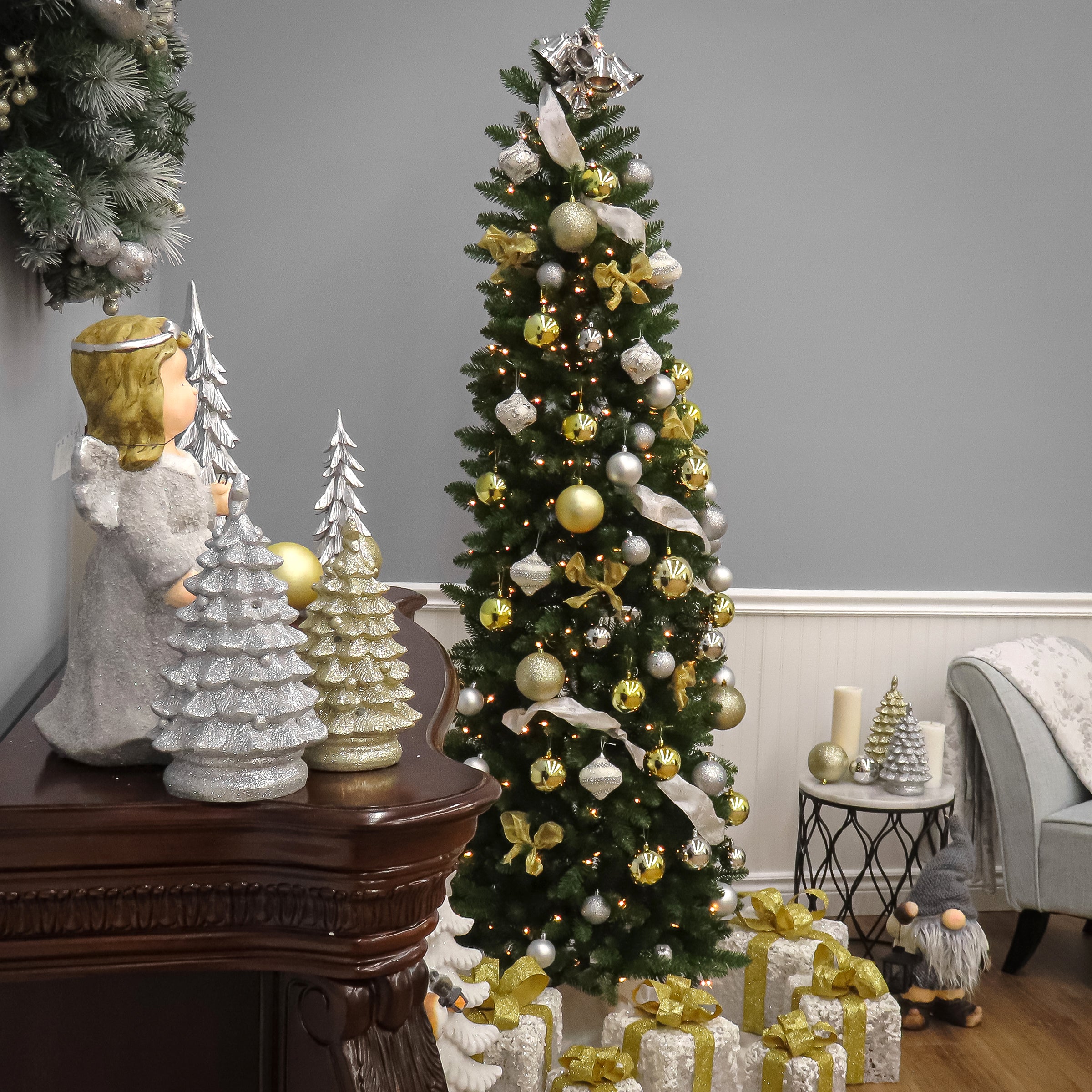 7 ft. Kingswood Fir Pencil Christmas Tree - Slim Artificial Holiday Tree for Small Spaces, Home & Office Decor
