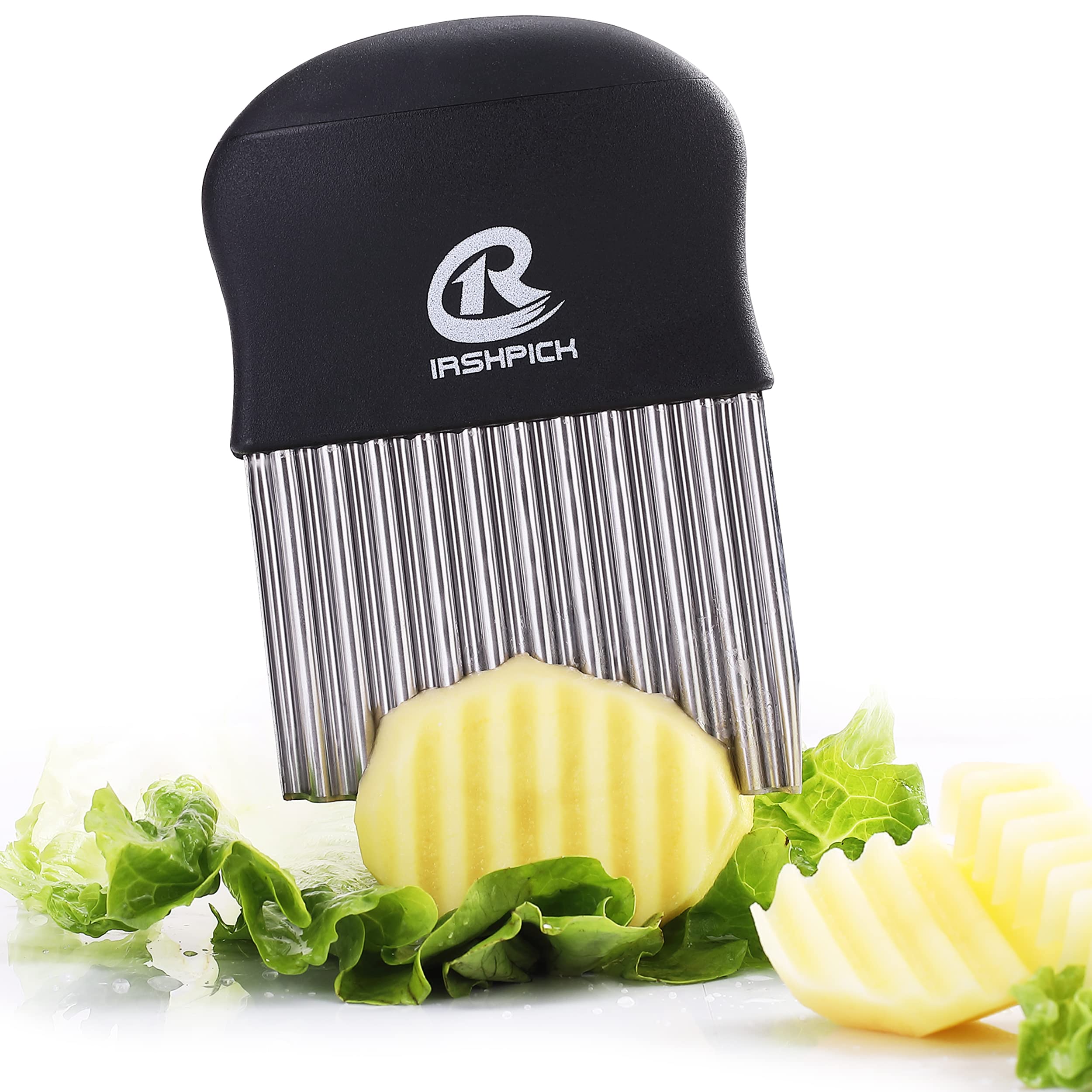 Stainless Steel Crinkle Cutter - Potato Chipper, French Fry & Vegetable Slicer for Perfect Chips, Fries & Fruit | Ideal for Home Cooking, Meal Prep & Party Snacks by IrshPick