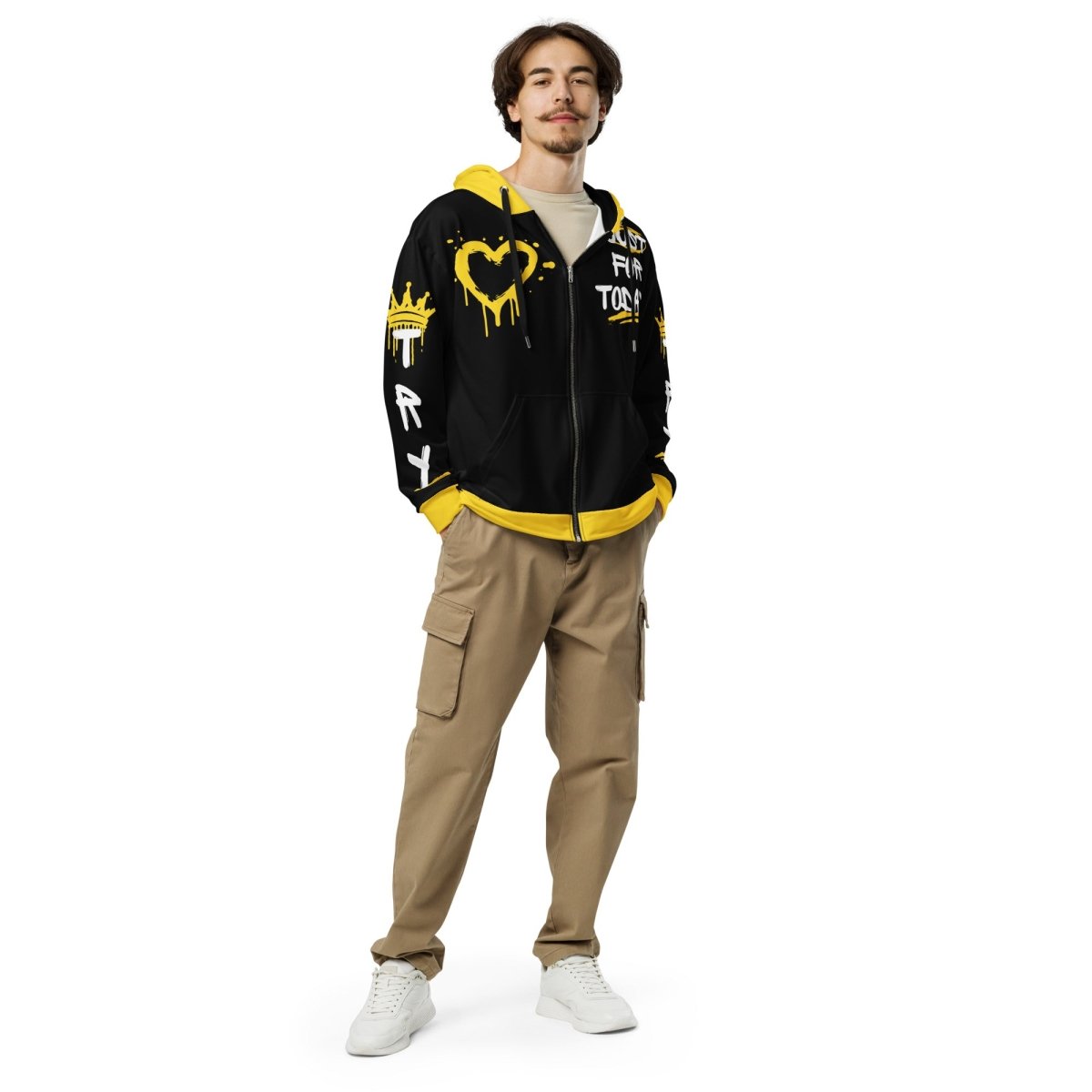 Just For Today All Over Print Zip Hoodie - Trendy Unisex Pullover for Casual Wear, Street Style & Outdoor Activities