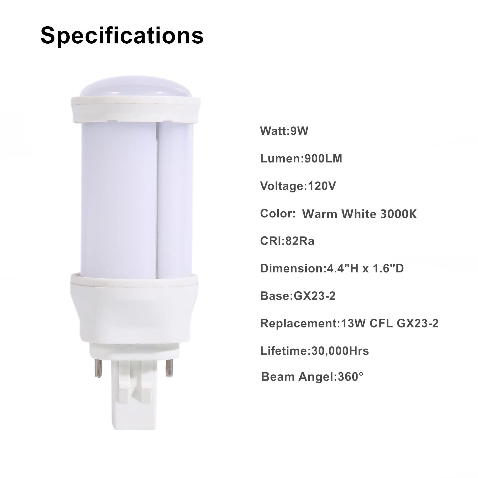 SATZOL 9W GX23-2 Pin Base LED Bulb - 900LM Warm White 3000K, Equivalent to 13W-18W CFL, Ballast Compatible, Plug and Play (2 Pack) - Perfect for Desk Lamps, Under Cabinet Lighting, and Office Fixtures
