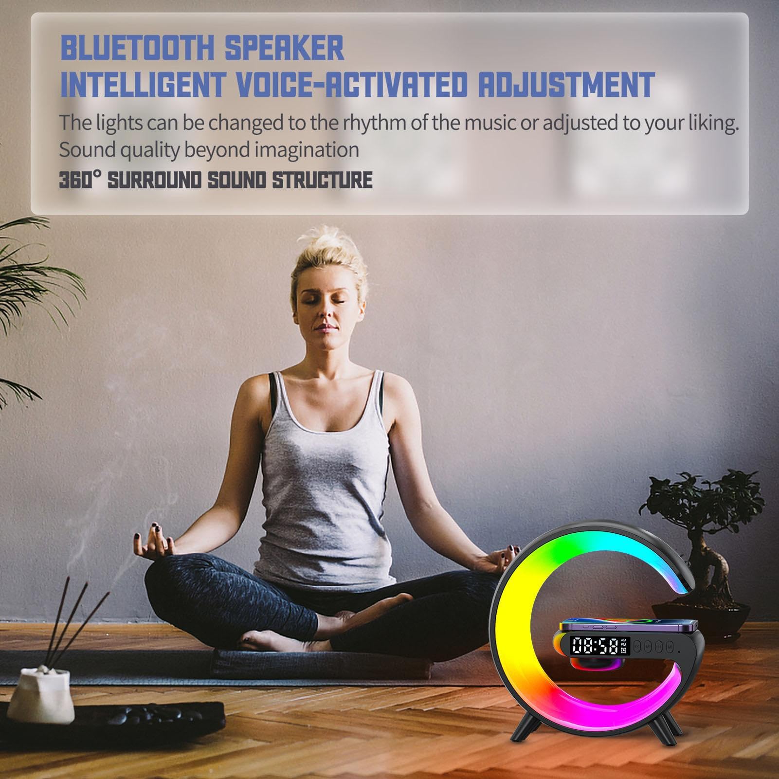 Dankek Wireless Speaker with Night Light - G Shape LED Wireless Charging Speaker & Dimmable Smart Lamp - Bluetooth Speaker with Wireless Charger for Home, Office, Outdoor, and Bedroom - Perfect for Parties, Relaxation, and Nighttime Use