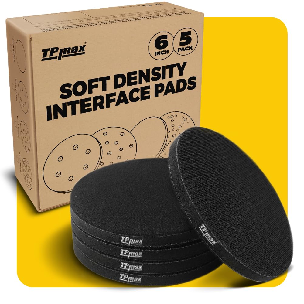 5 Pack 6 Inch Hook and Loop Sanding Interface Pads - Soft Density Sponge Cushion Buffer Backing Pads for Orbital Sander, Woodworking, Metal Polishing & DIY Projects - Perfect for Smoothing Wood, Removing Paint & Surface Preparation
