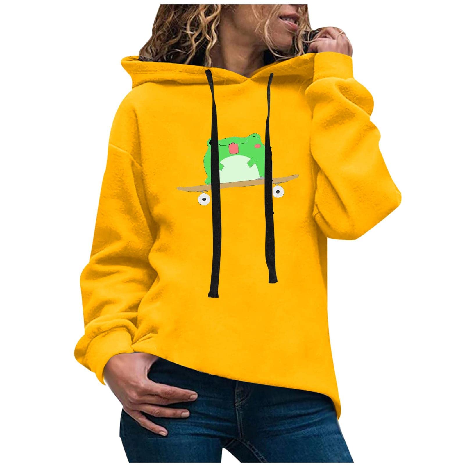 Women's Lightweight Casual Hoodie - Long Sleeve Solid Color Pullover Sweatshirt for Everyday Wear | Loose Fit Comfortable Tops for Lounge, Travel & Outdoor Activities