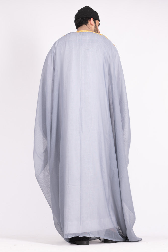 Elegant Light Grey Arab Bisht - Traditional Middle Eastern Cloak for Men - Perfect for Weddings, Festivals & Special Occasions