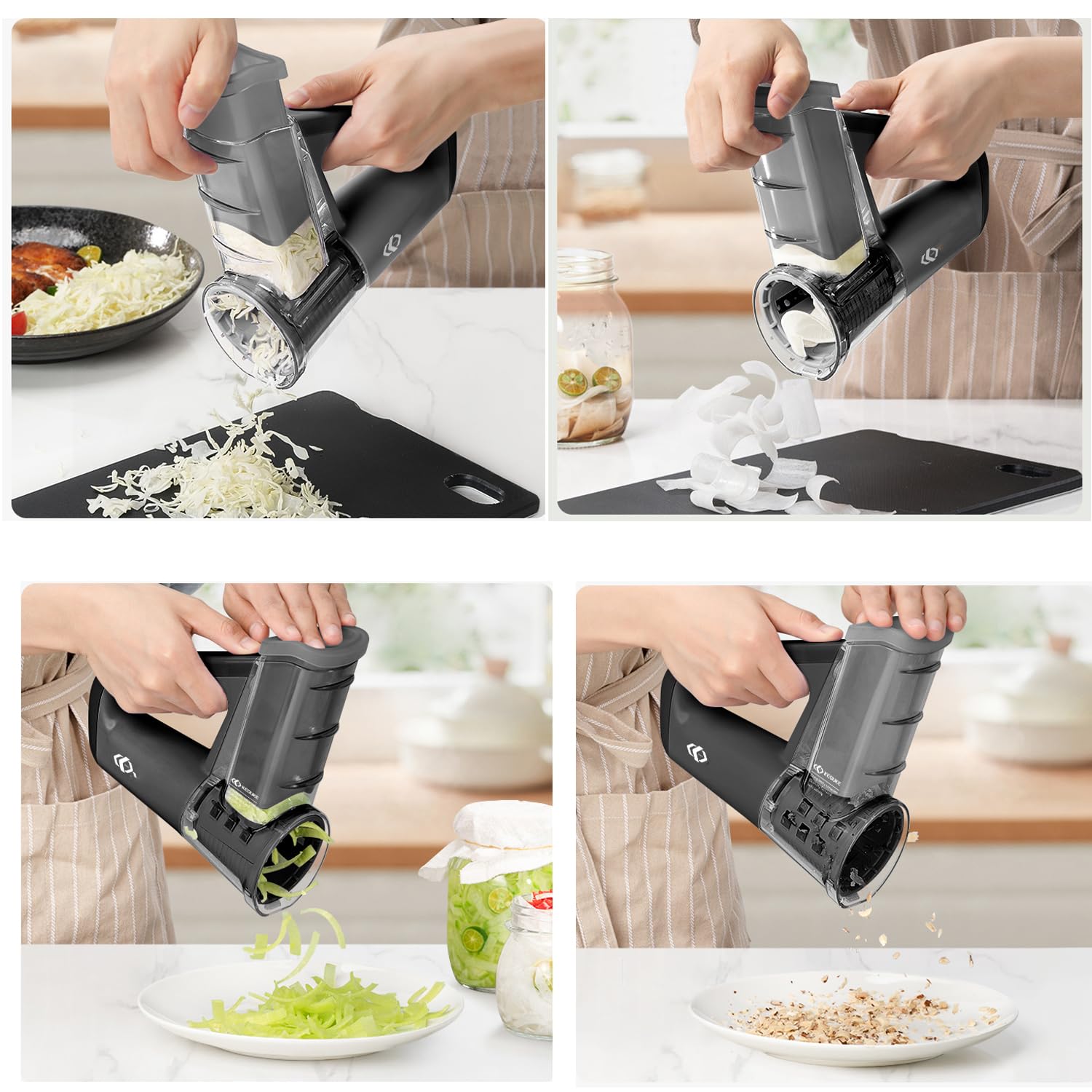 Electric Vegetable Slicer - Handheld Salad Maker & Food Processor with 4 Blades for Fruits, Vegetables, Ice Shaving - Compact Kitchen Gadget for Healthy Meal Prep & Quick Salad Making (Black)