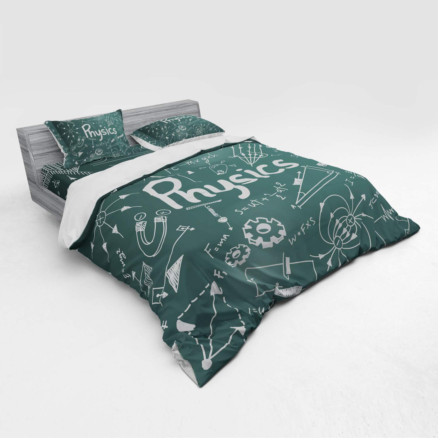 Ambesonne Physics Science Duvet Cover Set - King Size 3-Piece Bedding with Mathematical Formulas & Equations, Army Green & White - Perfect for Science Enthusiasts' Bedrooms, Dorm Rooms & STEM-Themed Decor