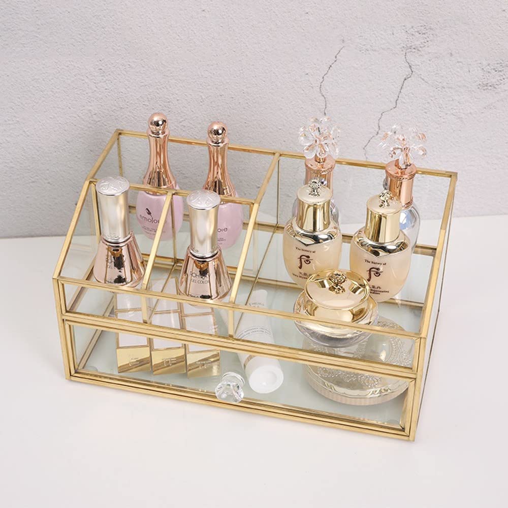 Nordic Style Glass Makeup Brush Holder - Cosmetic Organizer & Jewelry Display Box for Brushes, Nail Polish, Lipsticks, Eyeliners | Vanity, Bathroom, Bedroom, Office Decor | Perfect for Makeup Artists & Beauty Enthusiasts