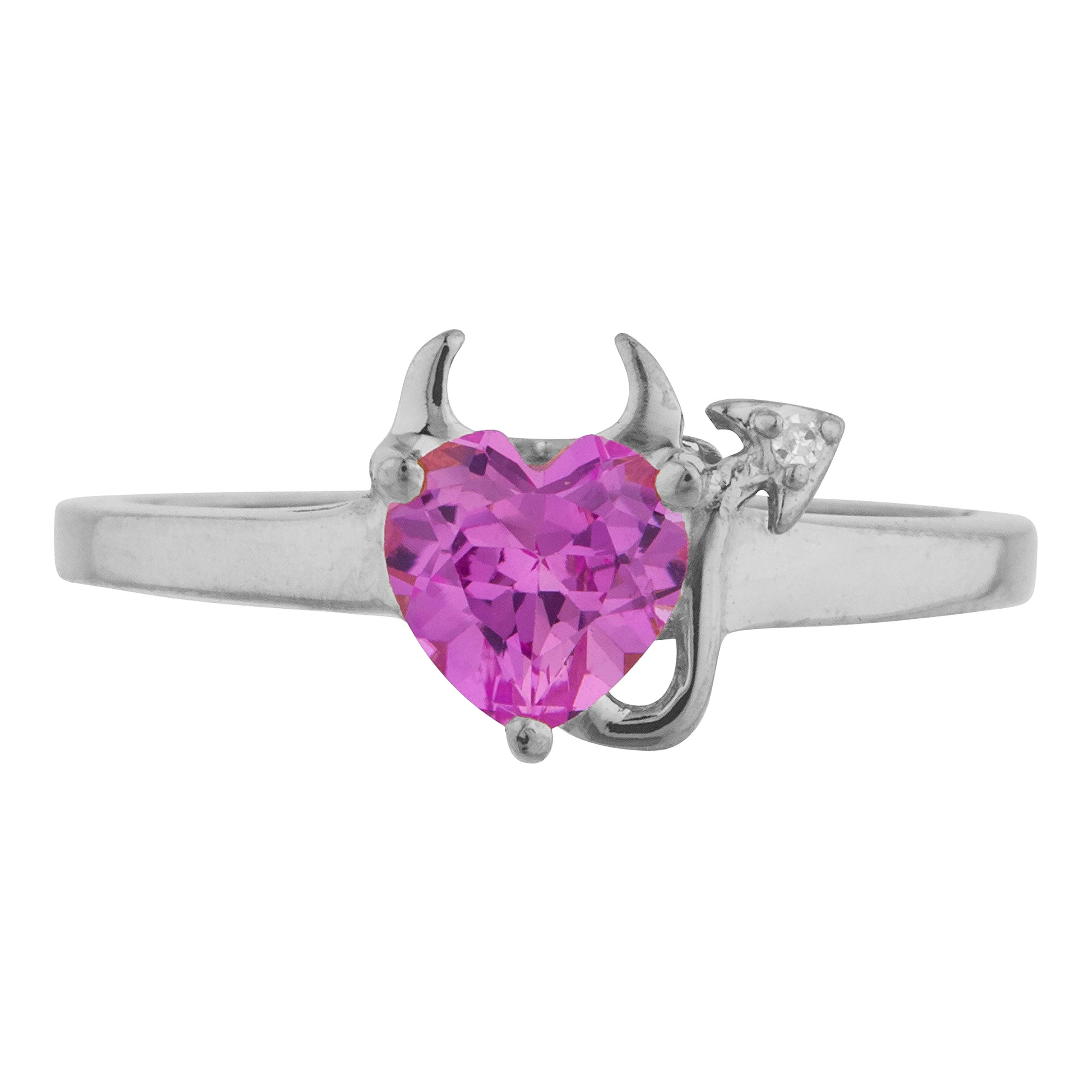 14K Gold Pink Sapphire & Diamond Heart Ring for Women - Elegant Devil Heart Design, Perfect for Valentine's Day, Anniversary & Romantic Gifts