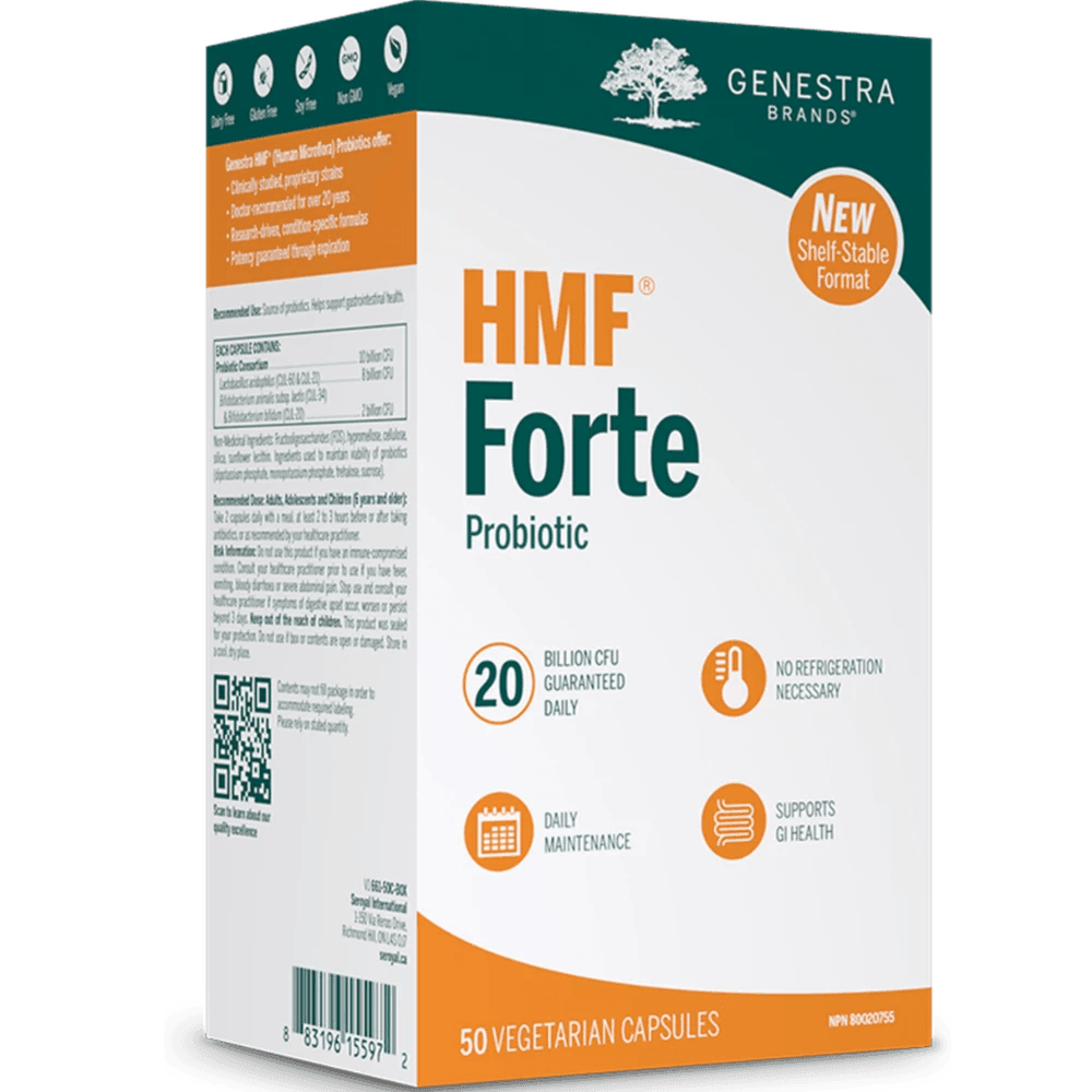 Genestra HMF Forte Probiotic 20 Billion CFU - 50 Veggie Capsules | Shelf-Stable Digestive Support for Gut Health & Immune Boost | Daily Supplement for Adults & Travel