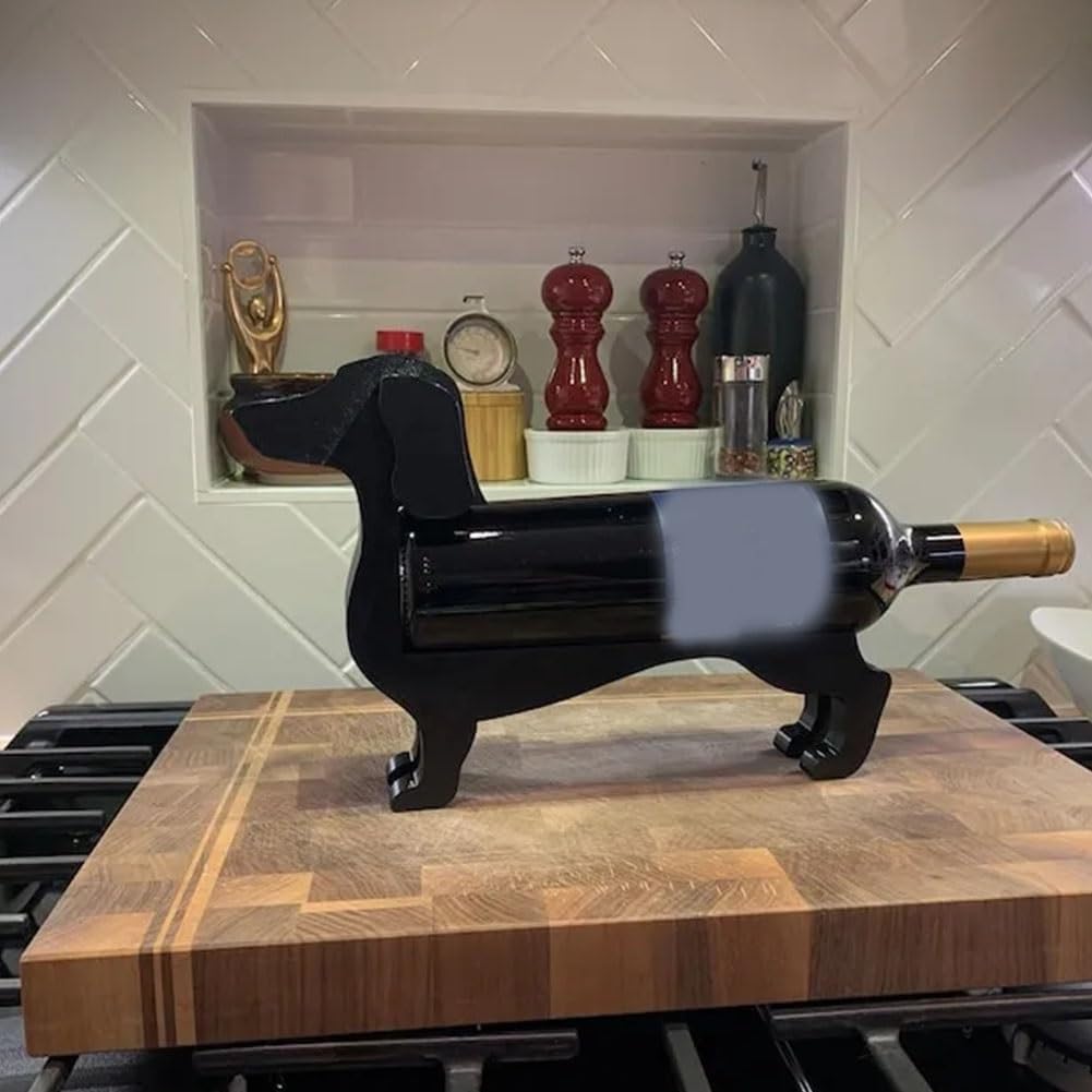 Black Dachshund Wine Bottle Holder - Decorative Single Bottle Wine Rack for Kitchen, Unique Dachshund Gifts for Women - Perfect for Home Bar, Wine Cellar & Party Decor