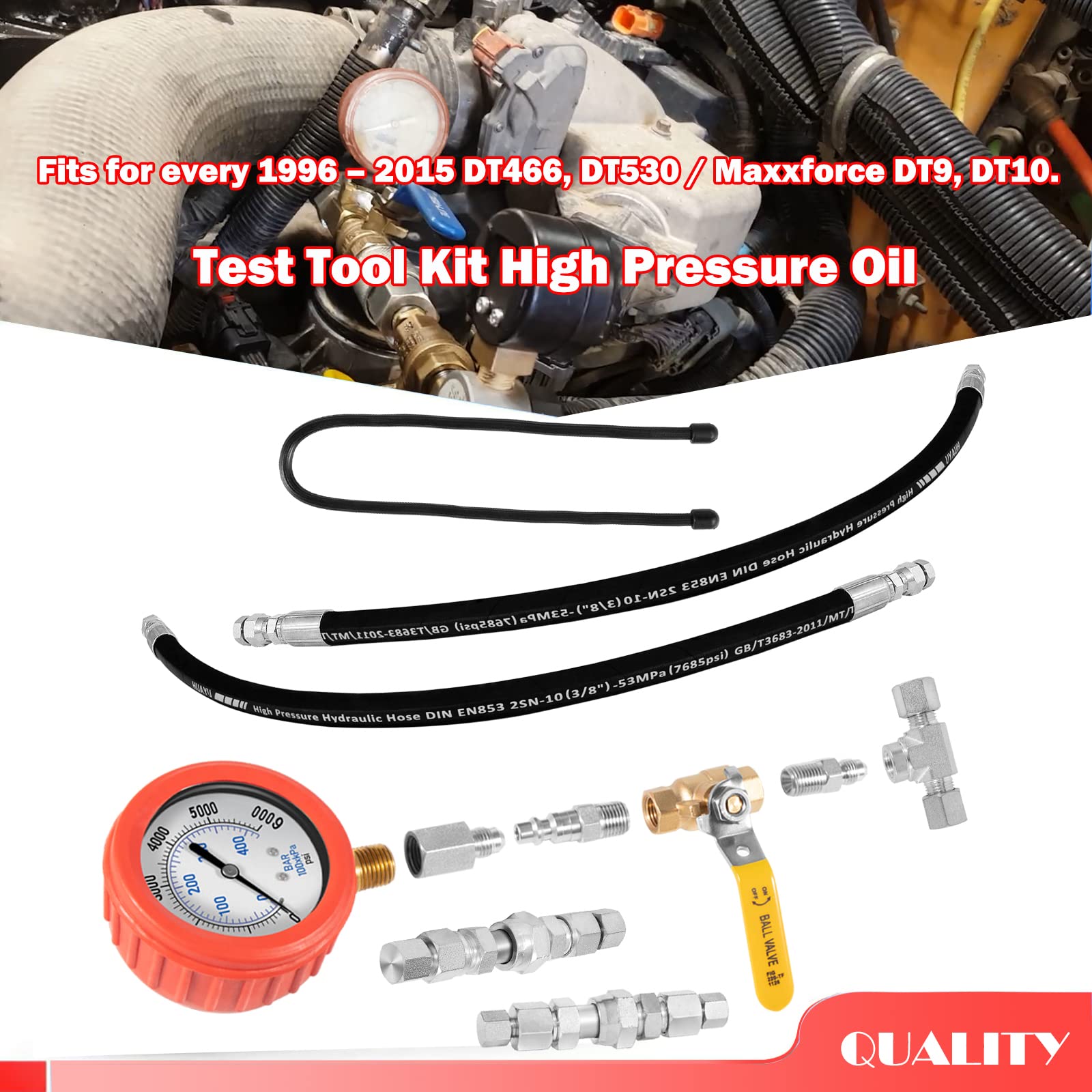 HPOP Test Tool Kit for DT466 & DT530 Engines | High Pressure Oil Pump Diagnostic Tool | Compatible with International Maxxforce DT9 & DT10 (1996-2015 Models) | Ideal for Diesel Engine Repair & Maintenance