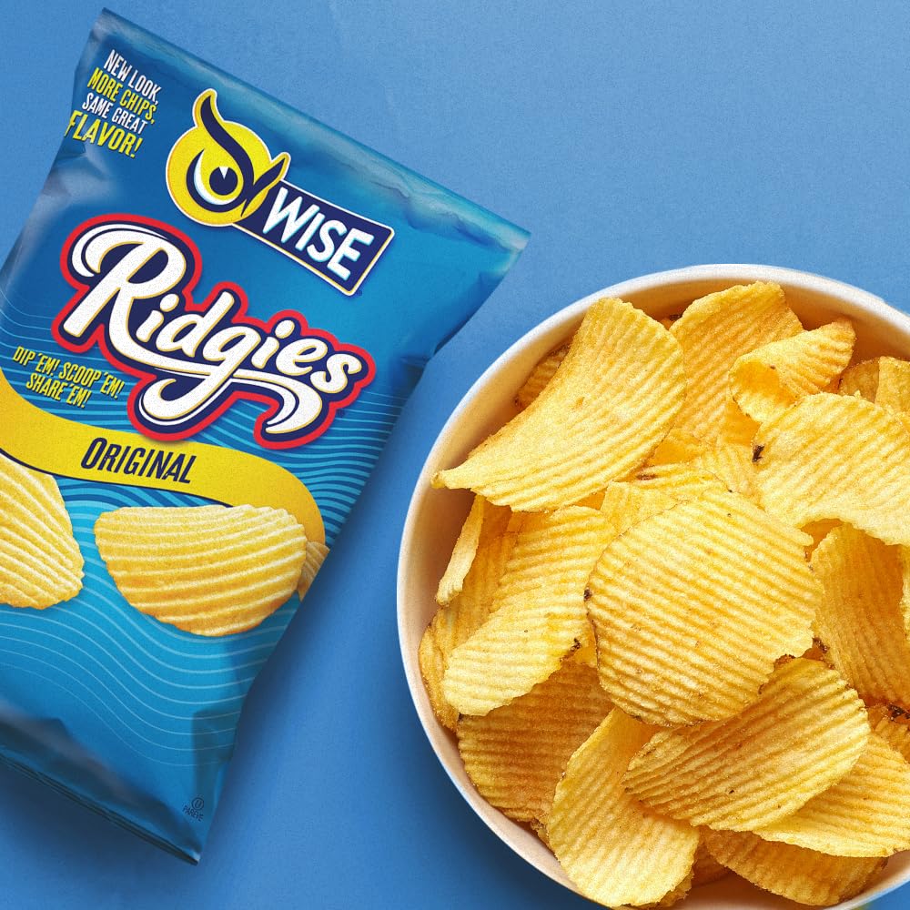 Wise Snacks Ridgies Potato Chips - Cheddar & Sour Cream Flavor, 3oz Bags (Pack of 12) | Crunchy Snack for Parties, Picnics & Movie Nights