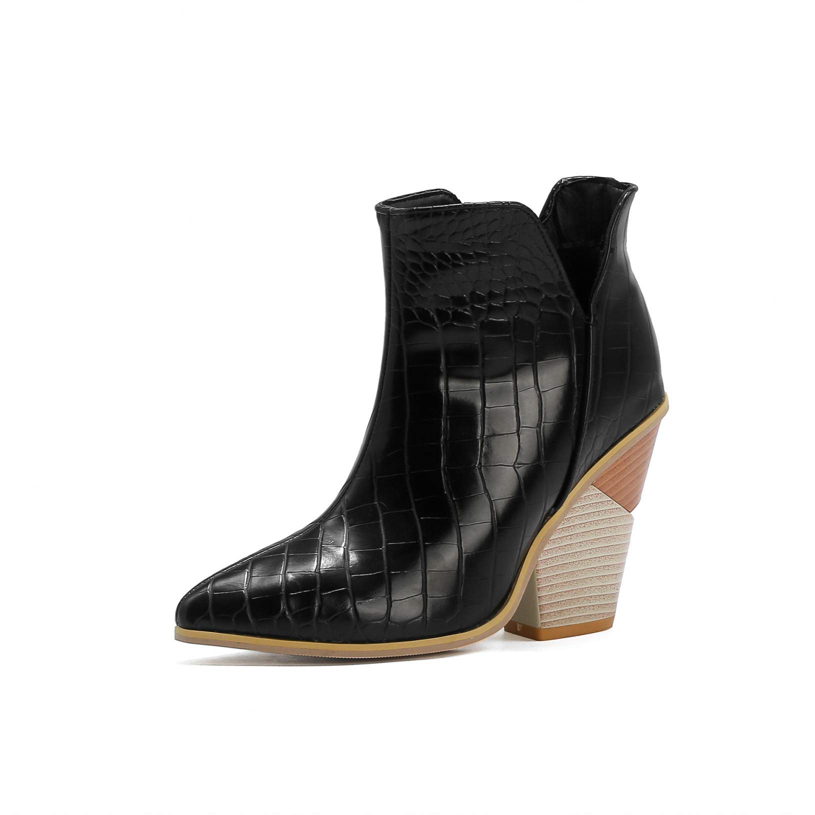 Stylish Women's Slip-On Ankle Boots with Cutout Design, Pointed Toe & Chunky Stacked Heel - Perfect for Parties, Night Out & Fashion Events