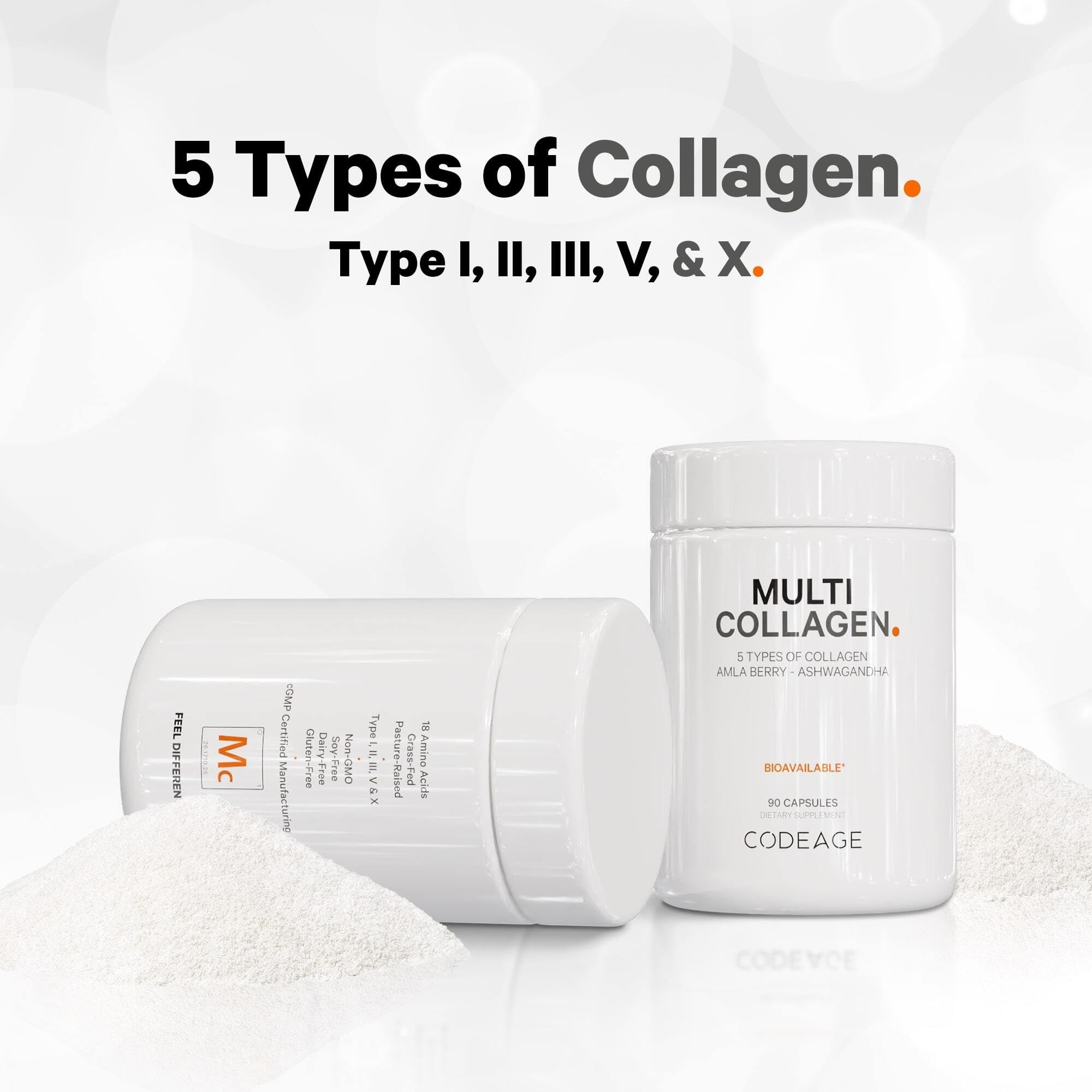 Codeage Multi Collagen Protein Supplement Bundle - Hydrolyzed Collagen Peptides Powder (20oz) & Capsules (90 Count) with Types I, II, III, V & X for Skin, Hair, Joint & Gut Health | Perfect for Smoothies, Coffee & Daily Wellness Routine
