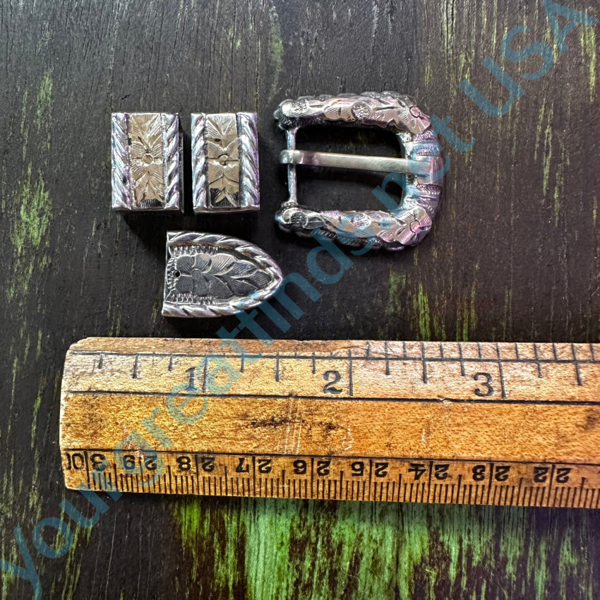 Vintage 1950s Mexican Ranger Buckle 4-Piece Set - Sterling Silver & Gold Plated - Perfect for Western Outfits, Cowboy Costumes & Collectors