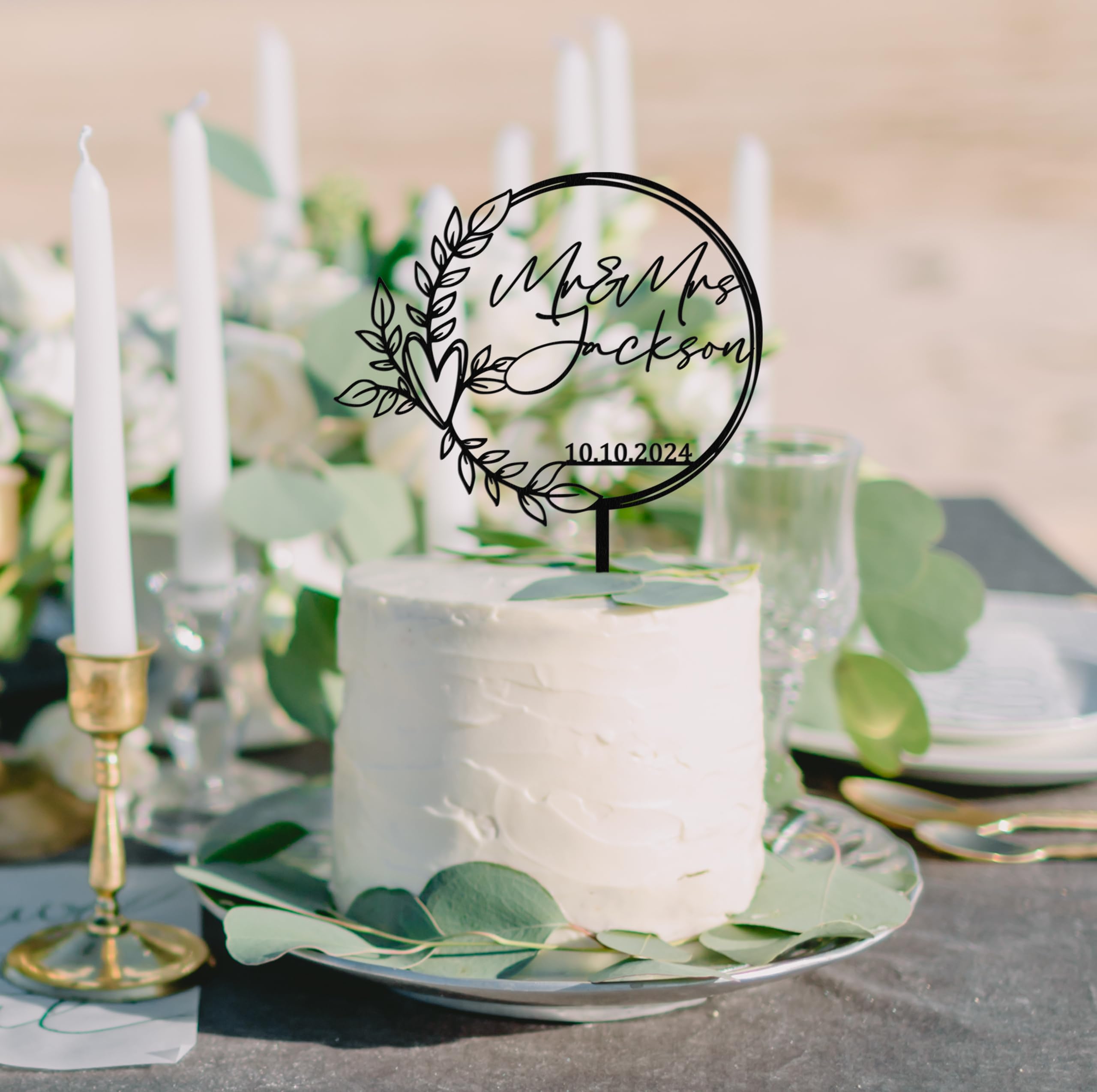 Rustic Wedding Cake Topper - Custom Script Cake Toppers for Wedding - Personalized Mr & Mrs Cake Topper - Perfect for Wedding Cakes, Anniversary Cakes & Special Celebrations