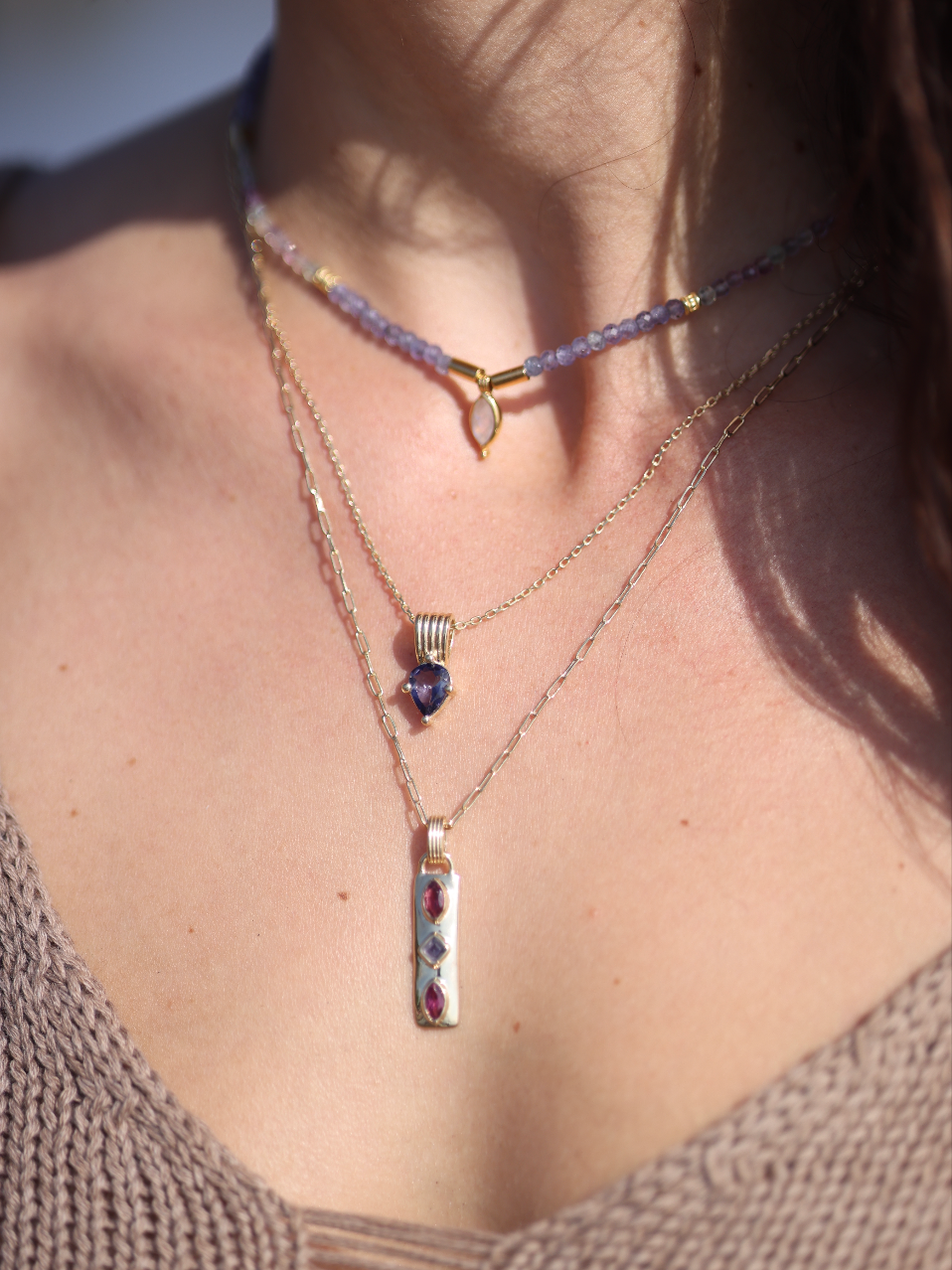 Amethyst & Iolite Gold Plated Necklace for Women - Elegant Layering Jewelry for Everyday Wear & Special Occasions