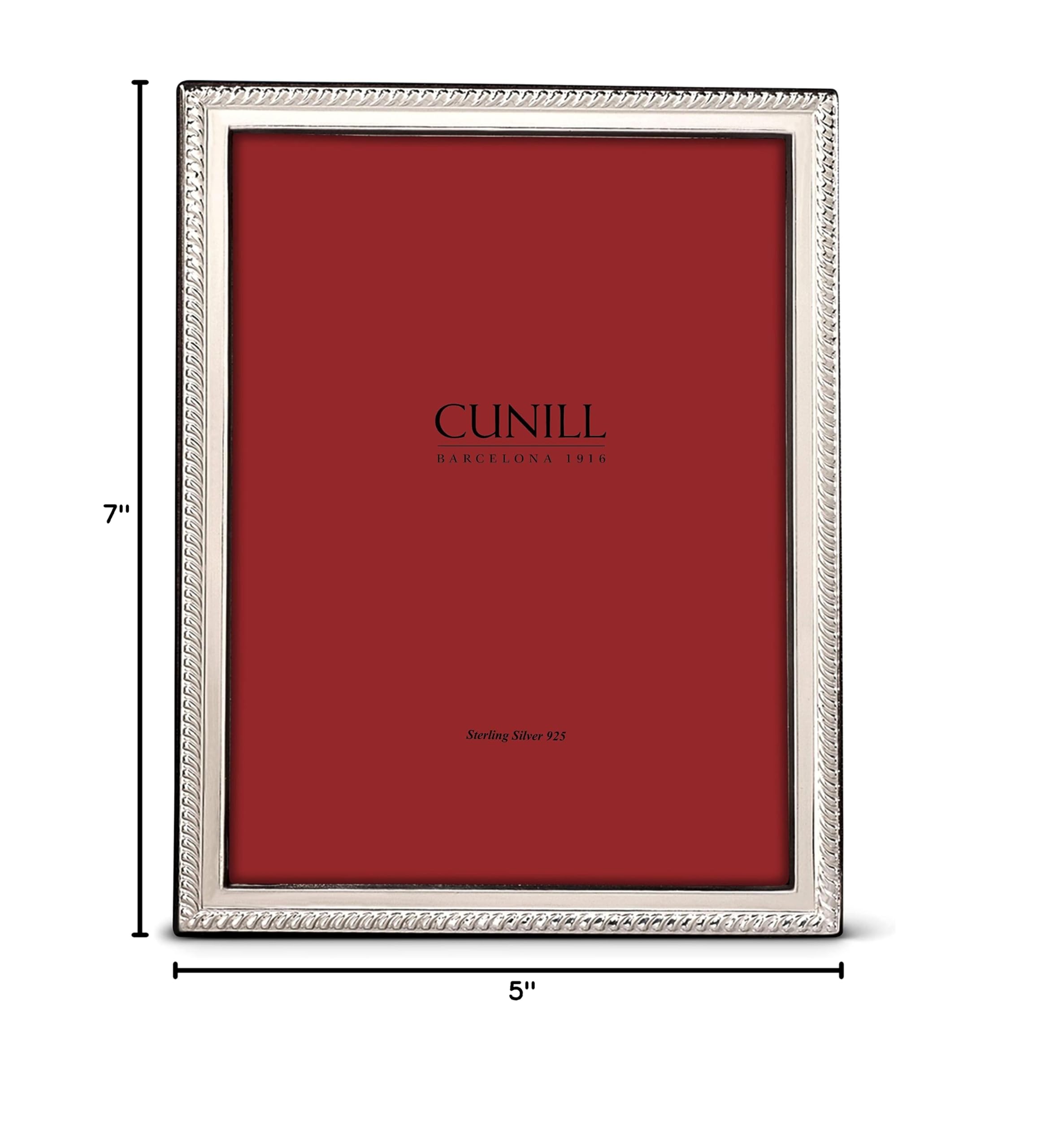 CUNILL Sterling Silver 5x7 Picture Frame - Slim Rope Design, Tarnish Resistant with Mahogany Wood Back - Perfect for 5