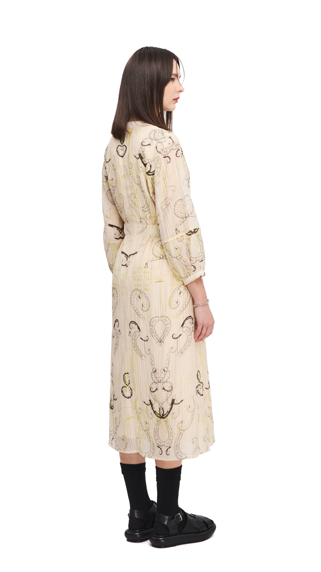 French Curve Ruler Print Puff Sleeves Dress - Elegant Floral Pattern Summer Dress for Women, Perfect for Casual Outings, Beach Vacations and Date Nights