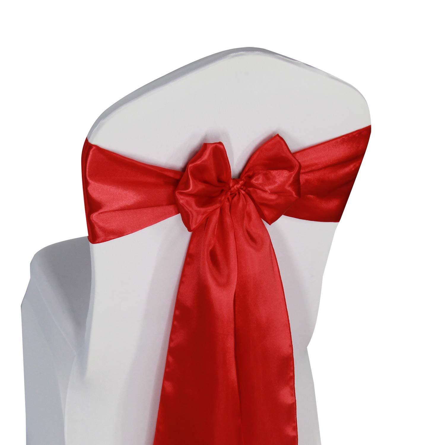 WELMATCH 50-Piece Red Satin Chair Sashes for Weddings, Banquets & Events - Elegant Decorative Chair Bows (50 Count) - Perfect for Wedding Decor, Bridal Showers, Anniversary Parties & Formal Events