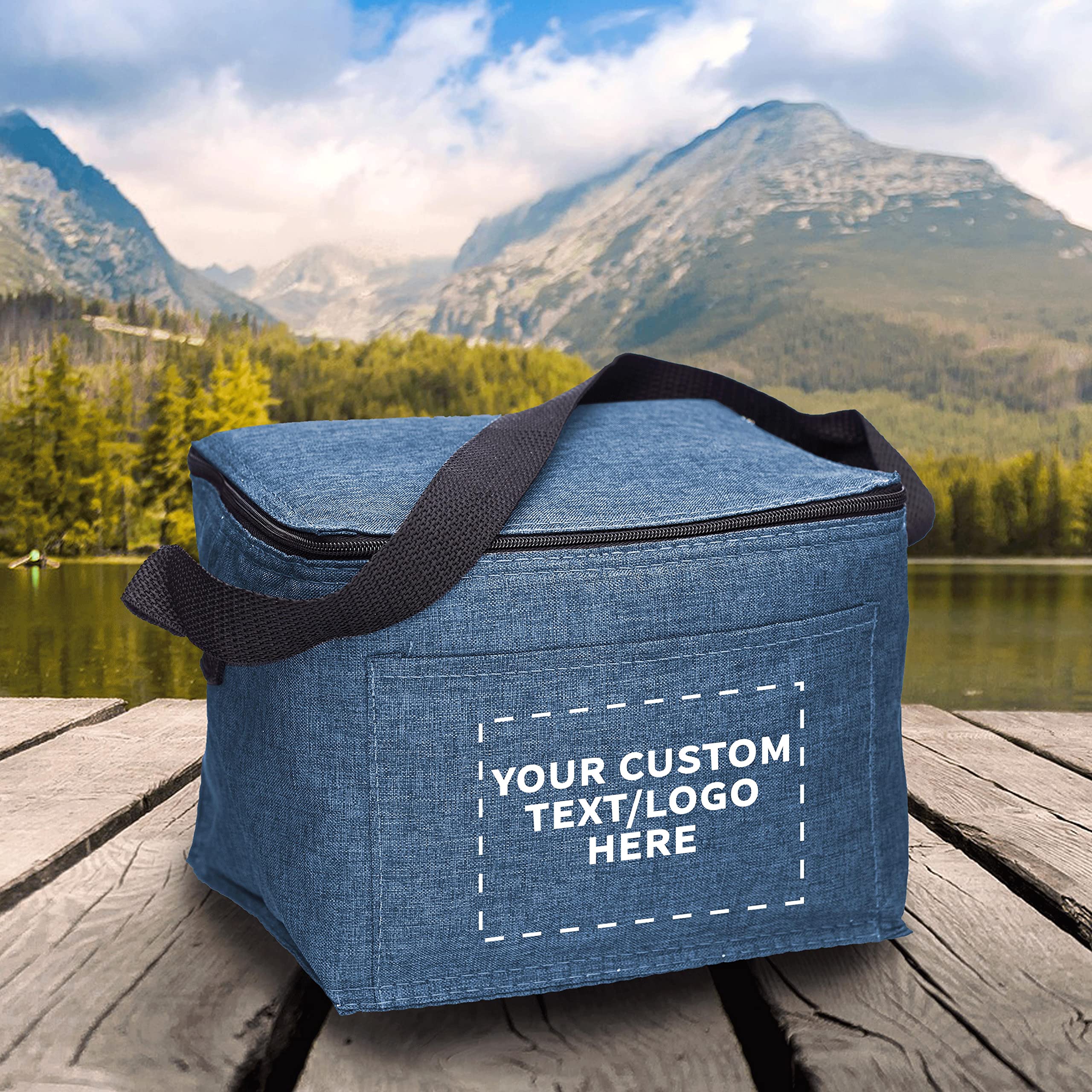 Custom Insulated Cooler Lunch Bag Set of 10 - Personalized Bulk Pack for Work, Travel & Outdoor Events - Reusable Blue Lunch Boxes for Office, Picnic, Camping & Beach Trips
