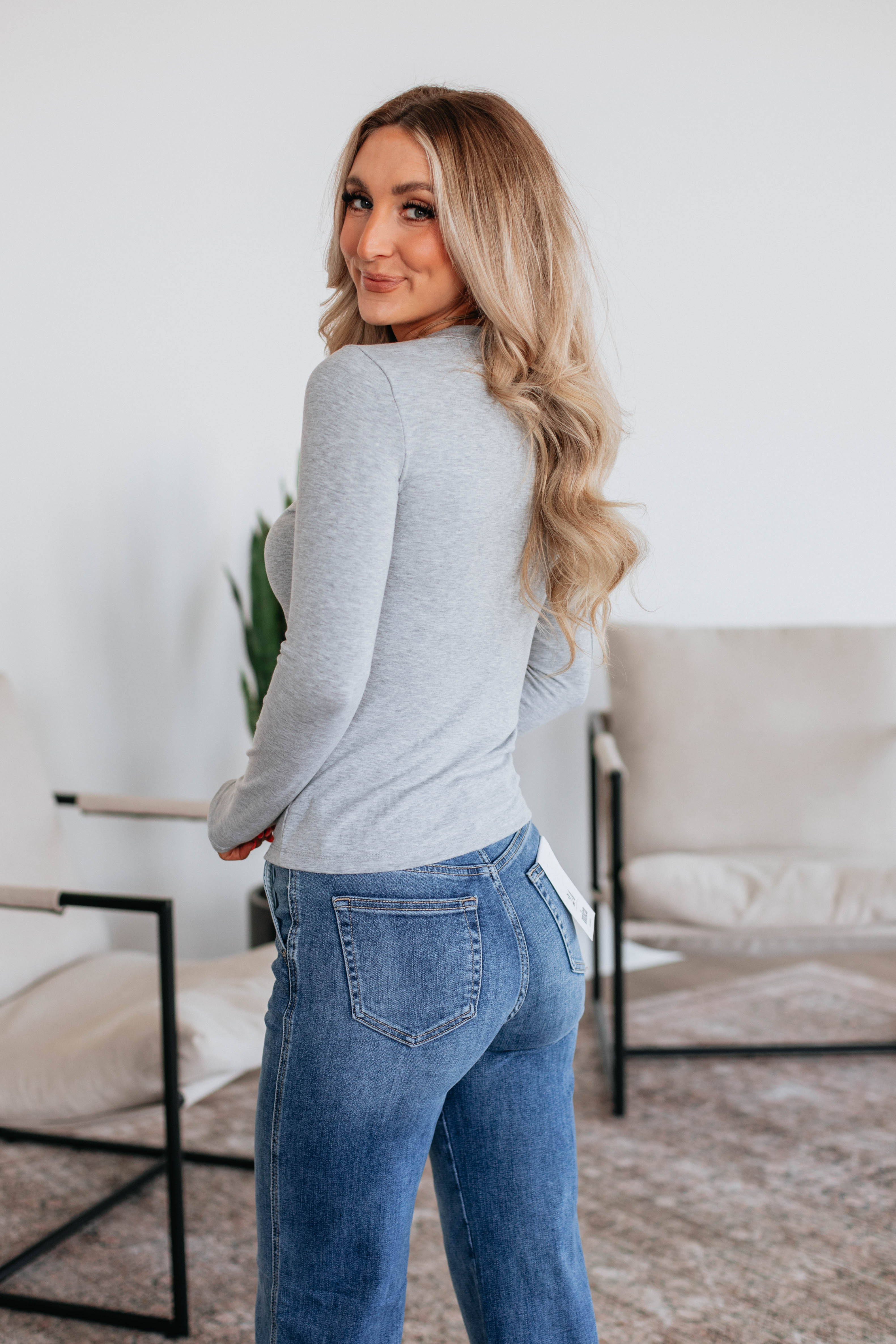 Stylish Penny Long Sleeve Top in Heather Grey | Comfortable Women's Casual Shirt for Everyday Wear & Layering