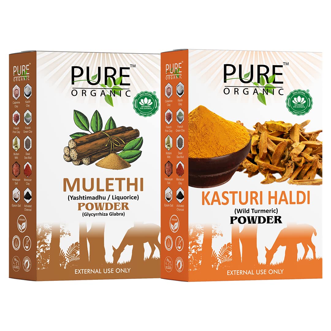 SKYMORN Pure Organic Mulethi & Kasturi Turmeric Powder for Face - Skin Brightening, Glowing, Blemish Removal, Even Tone (2x100g) | Natural Skincare for Daily Radiance & Fairness Routine