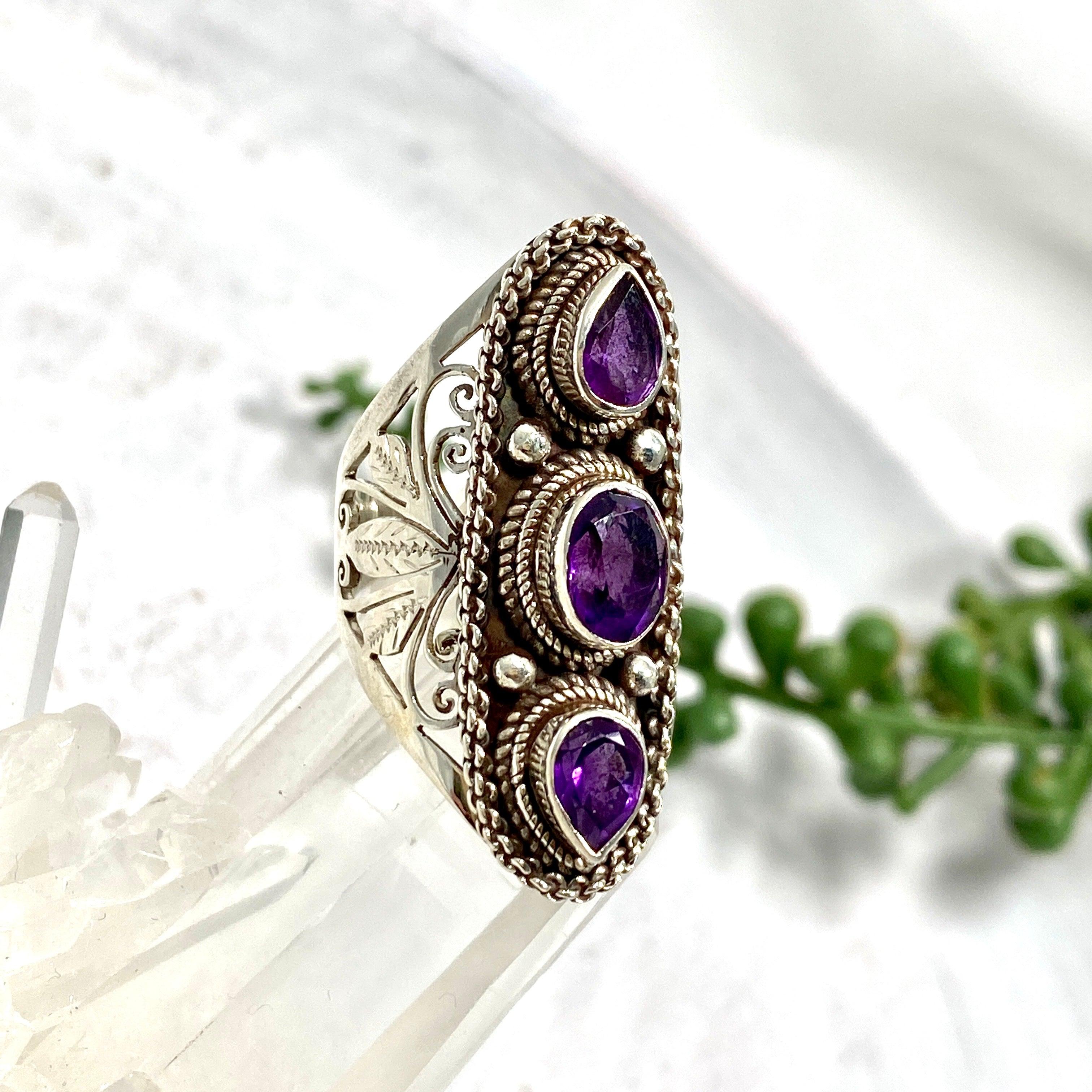 Boho Style R4058 Amethyst Multi-Stone Ring Size 7 - Elegant Bohemian Jewelry for Women, Perfect for Festivals, Weddings & Everyday Wear