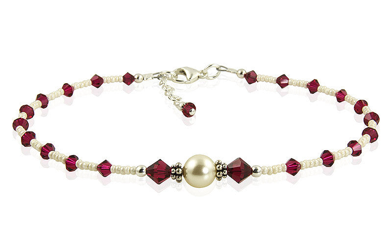 Elegant Custom Jewel-Tone Crystal Pearl Anklet – Stylish Handmade Ankle Bracelet for Women, Perfect for Beach Weddings, Boho Fashion & Summer Accessories