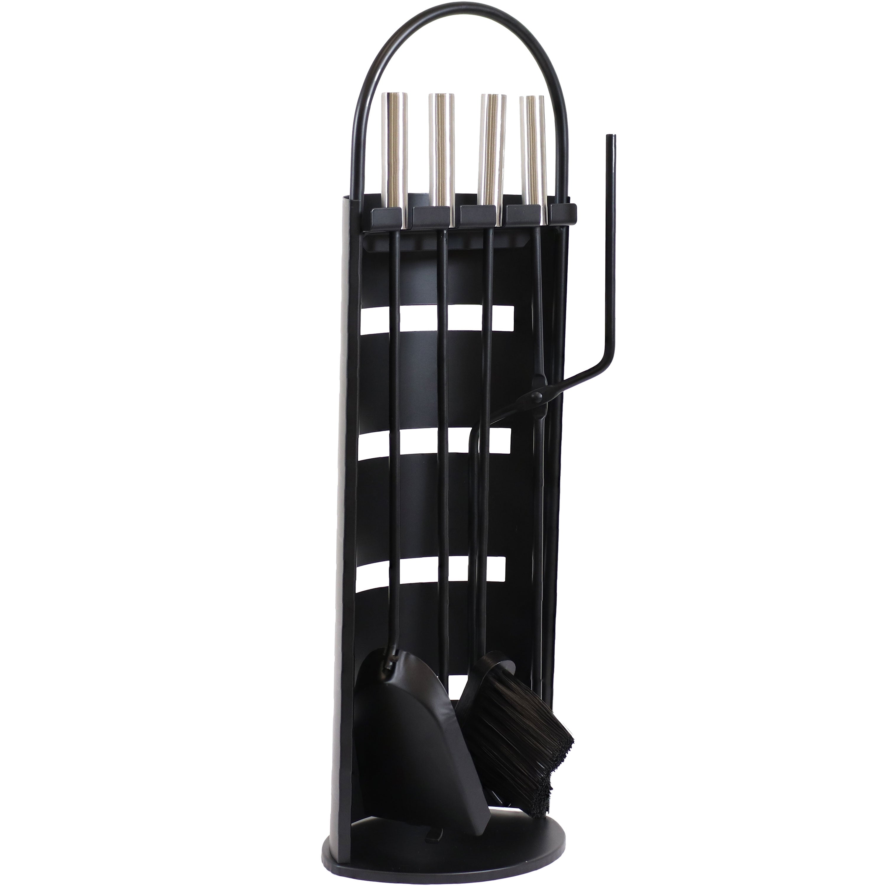 Sunnydaze 4-Piece Fireplace Tool Set with Slotted Shroud Holder - Heavy Duty Steel Fireplace Accessories for Wood Burning Stoves & Fire Pits - Perfect for Indoor & Outdoor Use