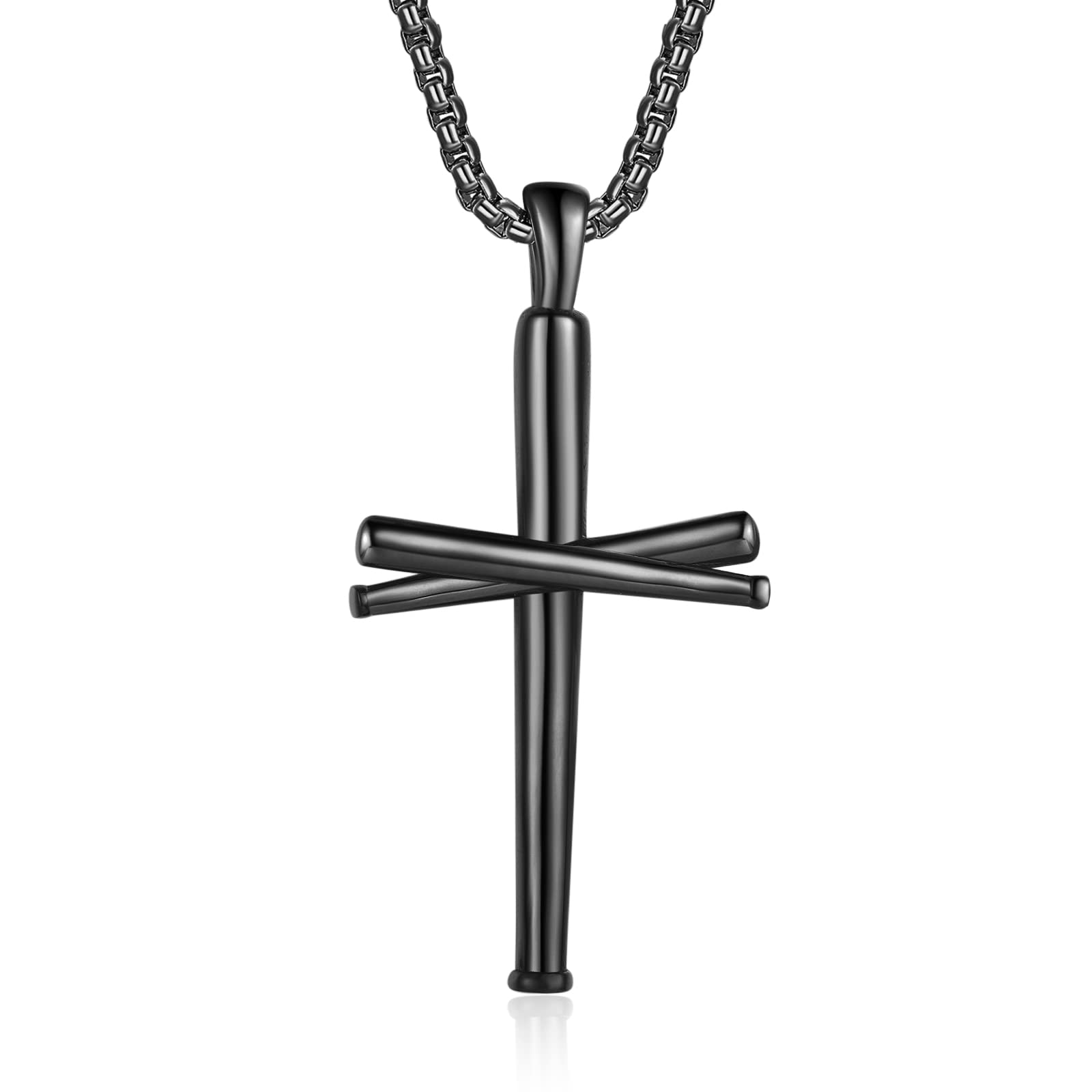 Personalized Baseball Bat Necklace for Men - Stainless Steel Cross Pendant with 22 Inch Chain - Unique Baseball Jewelry Gift for Sports Fans & Players - Perfect for Games, Training, and Casual Wear
