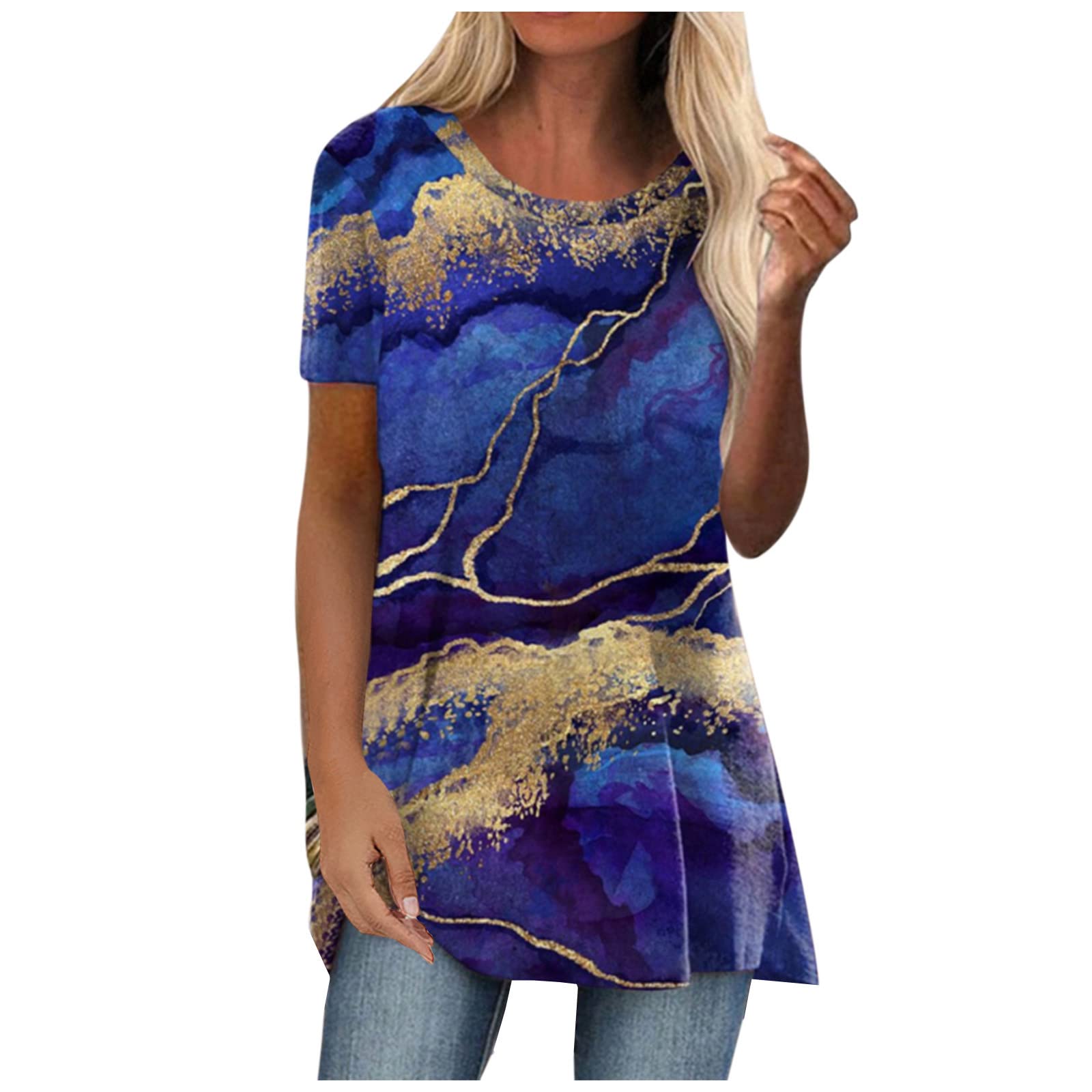 Women's Summer Tops - Crew Neck Short Sleeve Blouse, Plus Size Oversized Tunic Shirt with Irregular Hem | Casual Wear, Beach Outfits & Everyday Fashion