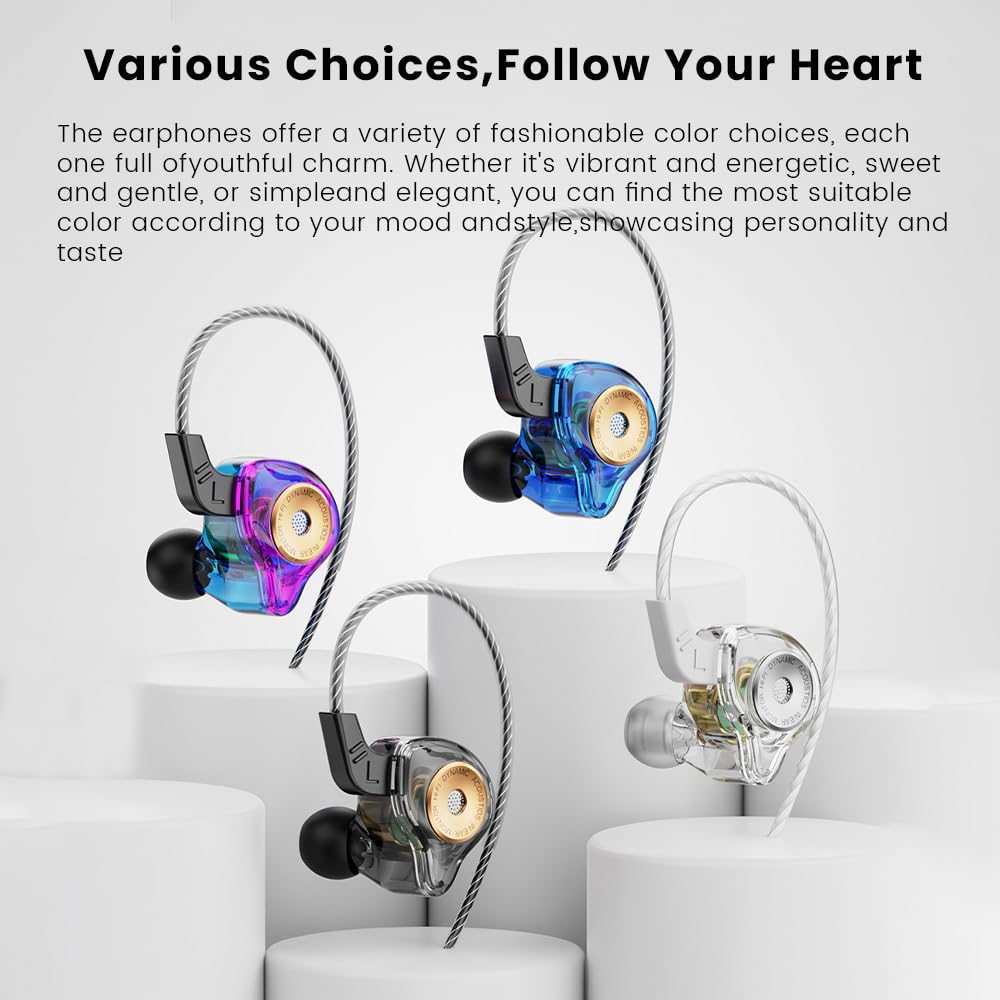 AK6-Ultra Wired In-Ear Monitor Headphones - HiFi Stereo Bass IEM Earphones for Gaming & Music with Built-in Mic (Non-Detachable Cable, White) - Perfect for Esports, Studio Recording & Mobile Devices