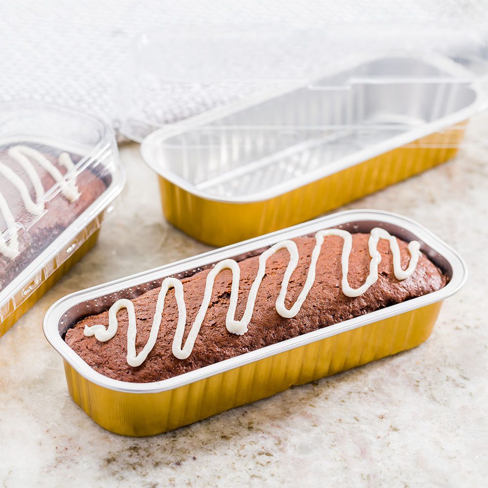 Premium 7 oz Gold Aluminum Loaf Pan with Plastic Dome Lid - 6.5