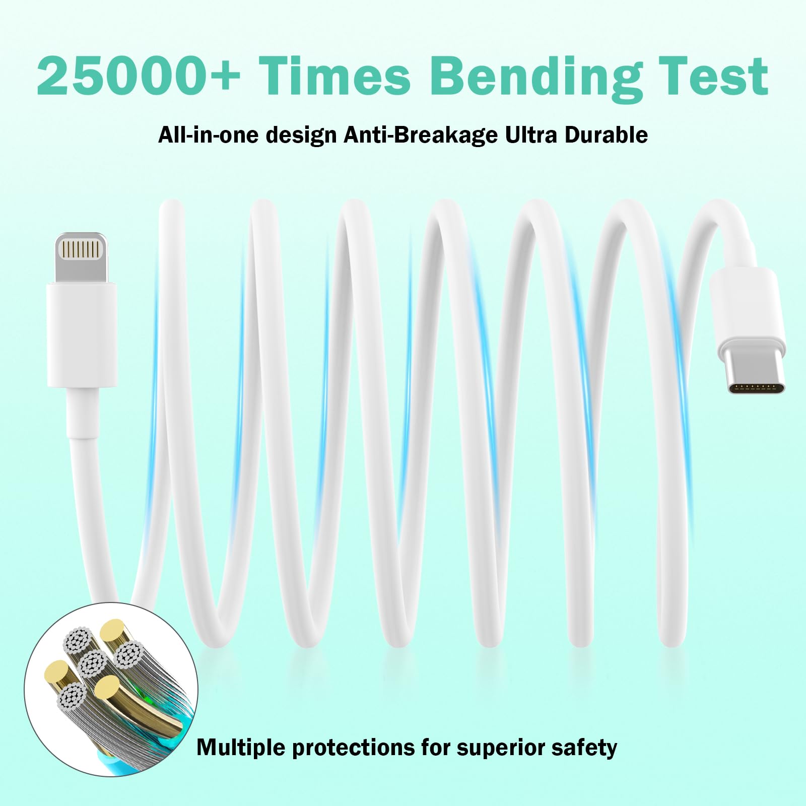 3-Pack MFi Certified 20W USB C Fast Charger with 6FT Lightning Cable - Compatible with iPhone 14/13/12/11/X/Plus/Pro/Pro Max/Mini/SE & iPad - Perfect for Home, Office & Travel Charging