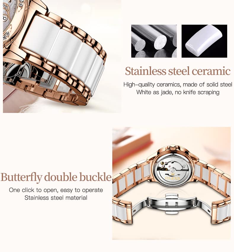 OLEVS Automatic Watches for Women - Rose Gold Luxury Self-Winding Watch with Date Display | Elegant Dress Watch for Business, Party & Everyday Wear
