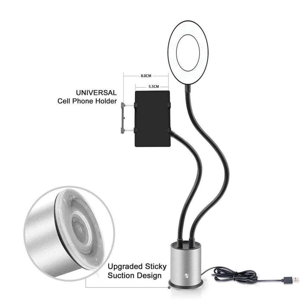 LED Ring Light Phone Holder with Stand - Adjustable Desktop Clip for Live Streaming, Video Calls, Makeup & Selfies - Perfect for YouTube, TikTok & Instagram Content Creation